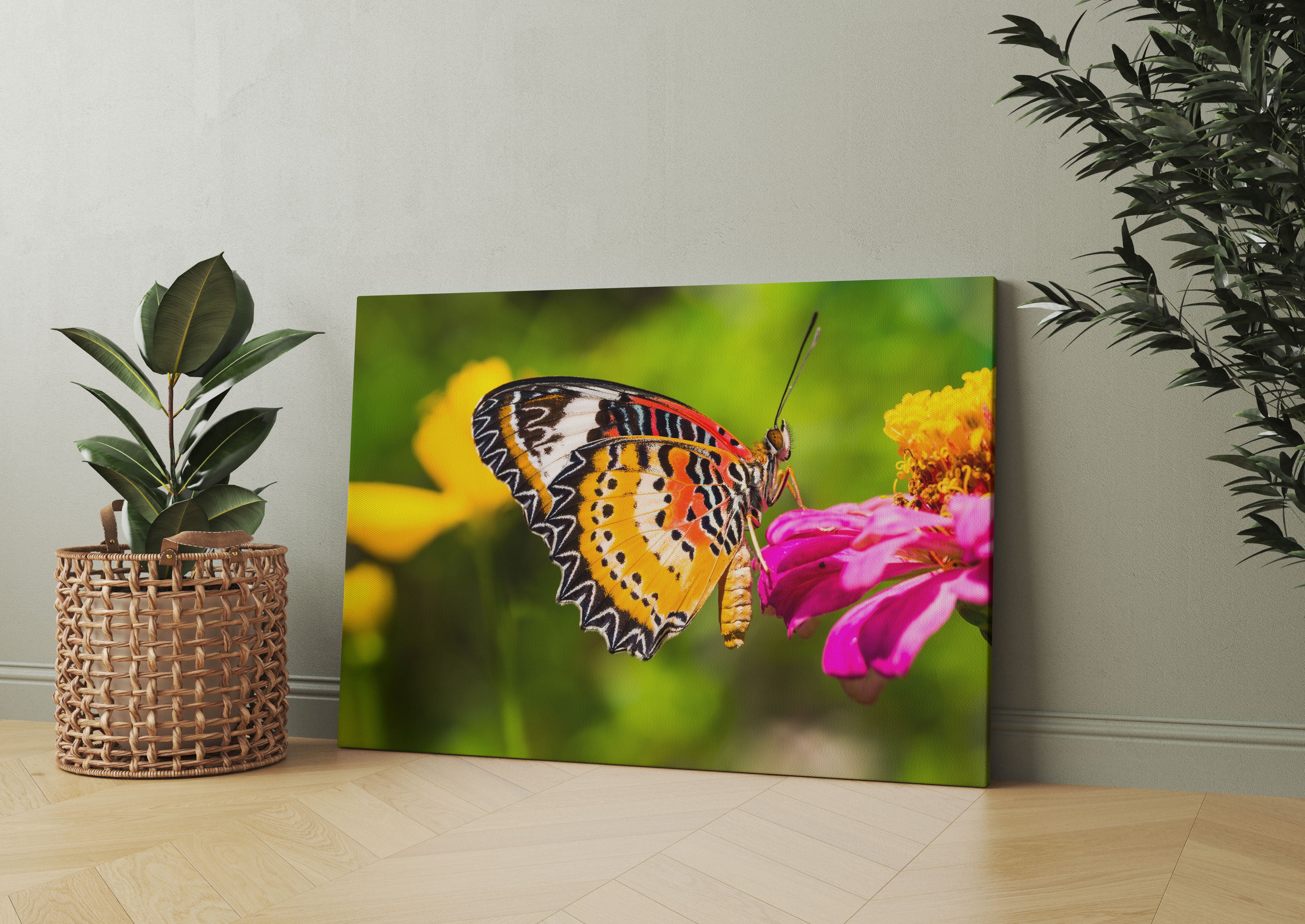 Schmetterling auf Blüte Leinwandbild Wohnzimmer