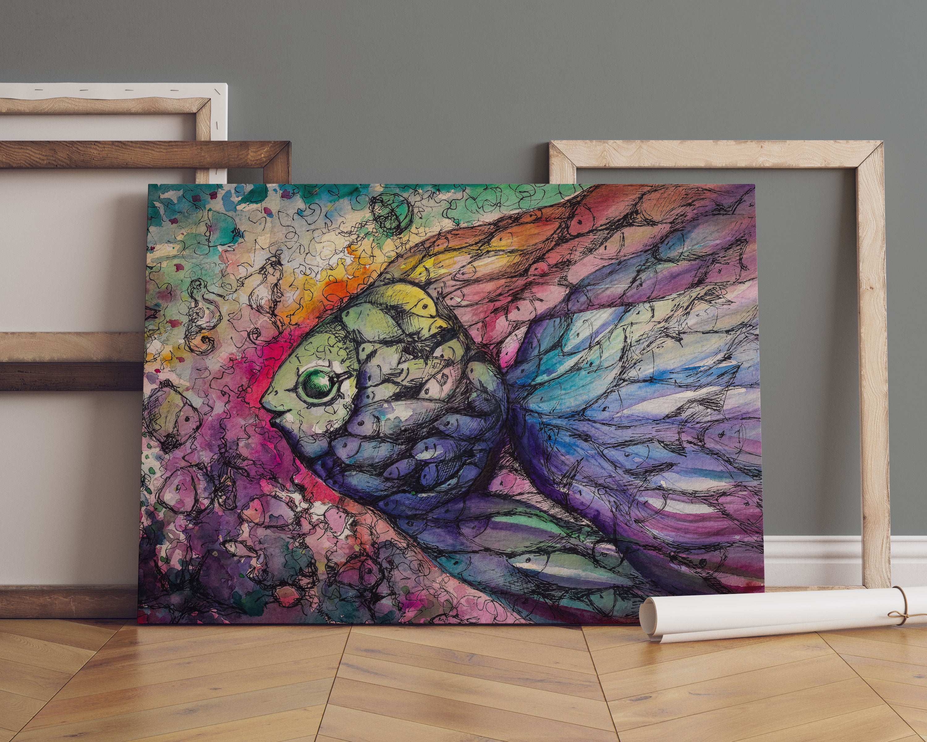 Bunte Fische Kunst Leinwandbild Sofa