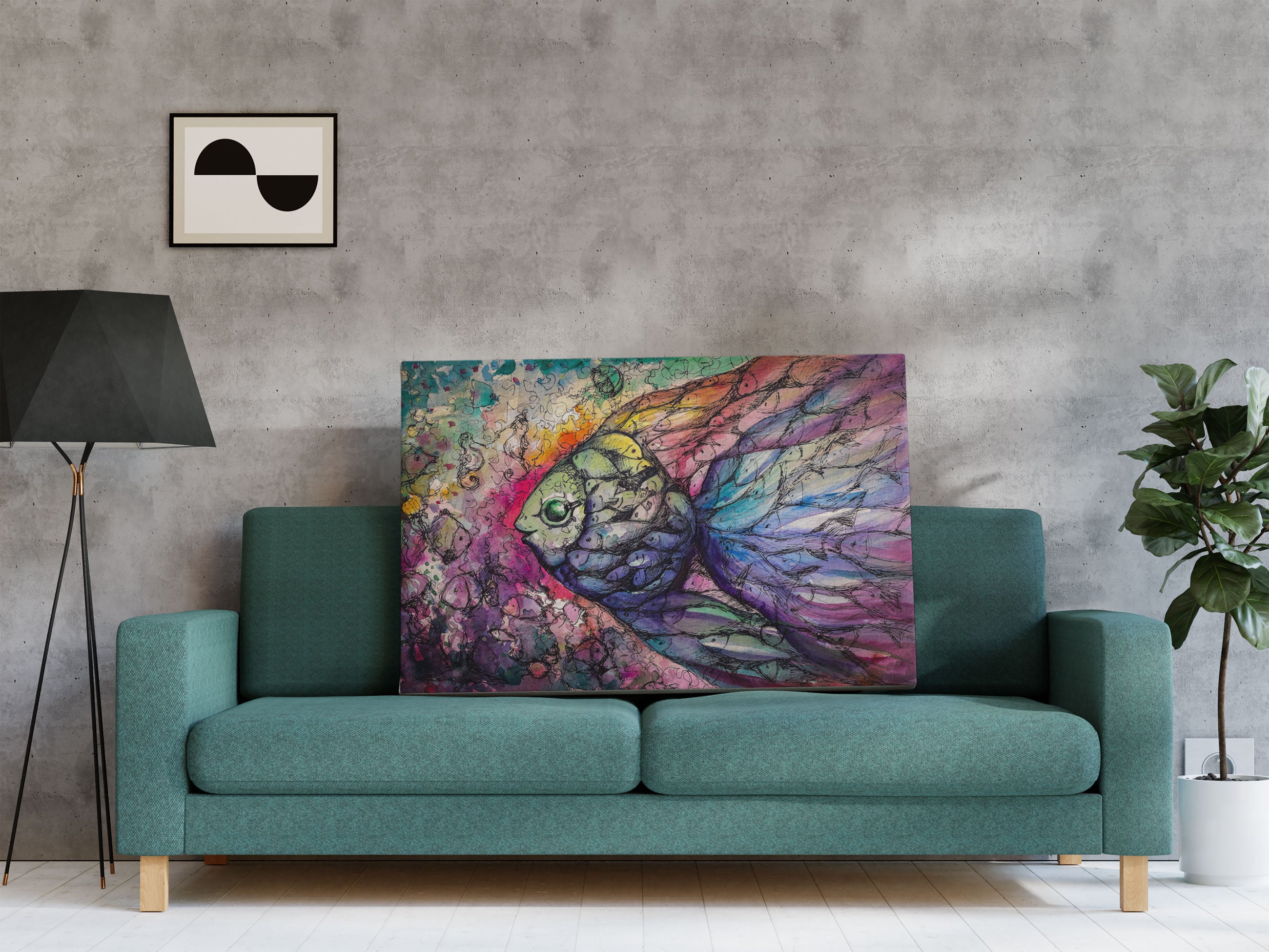 Bunte Fische Kunst Leinwandbild Regal