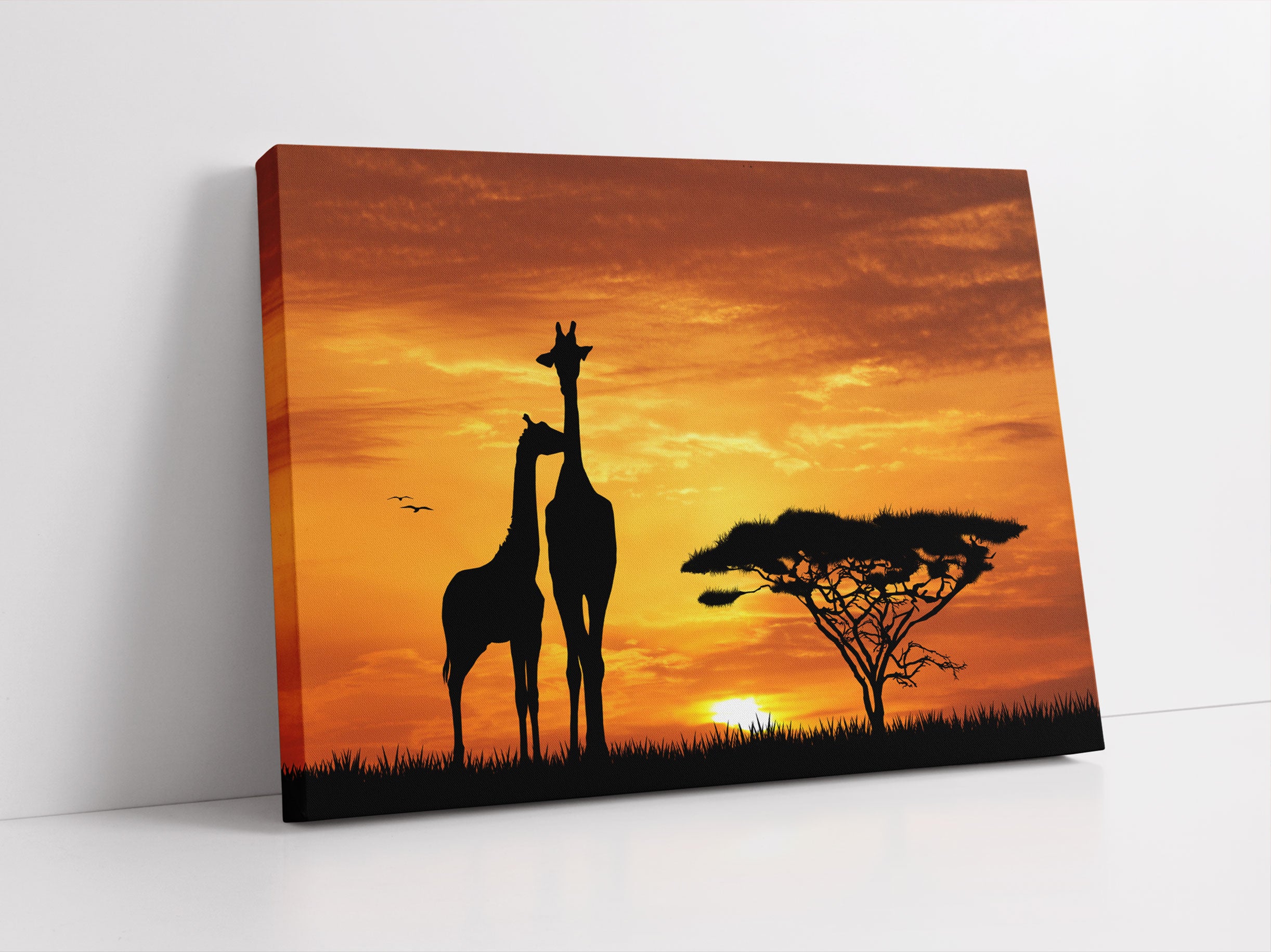 Giraffen im Sonnenuntergang Leinwandbild Studio