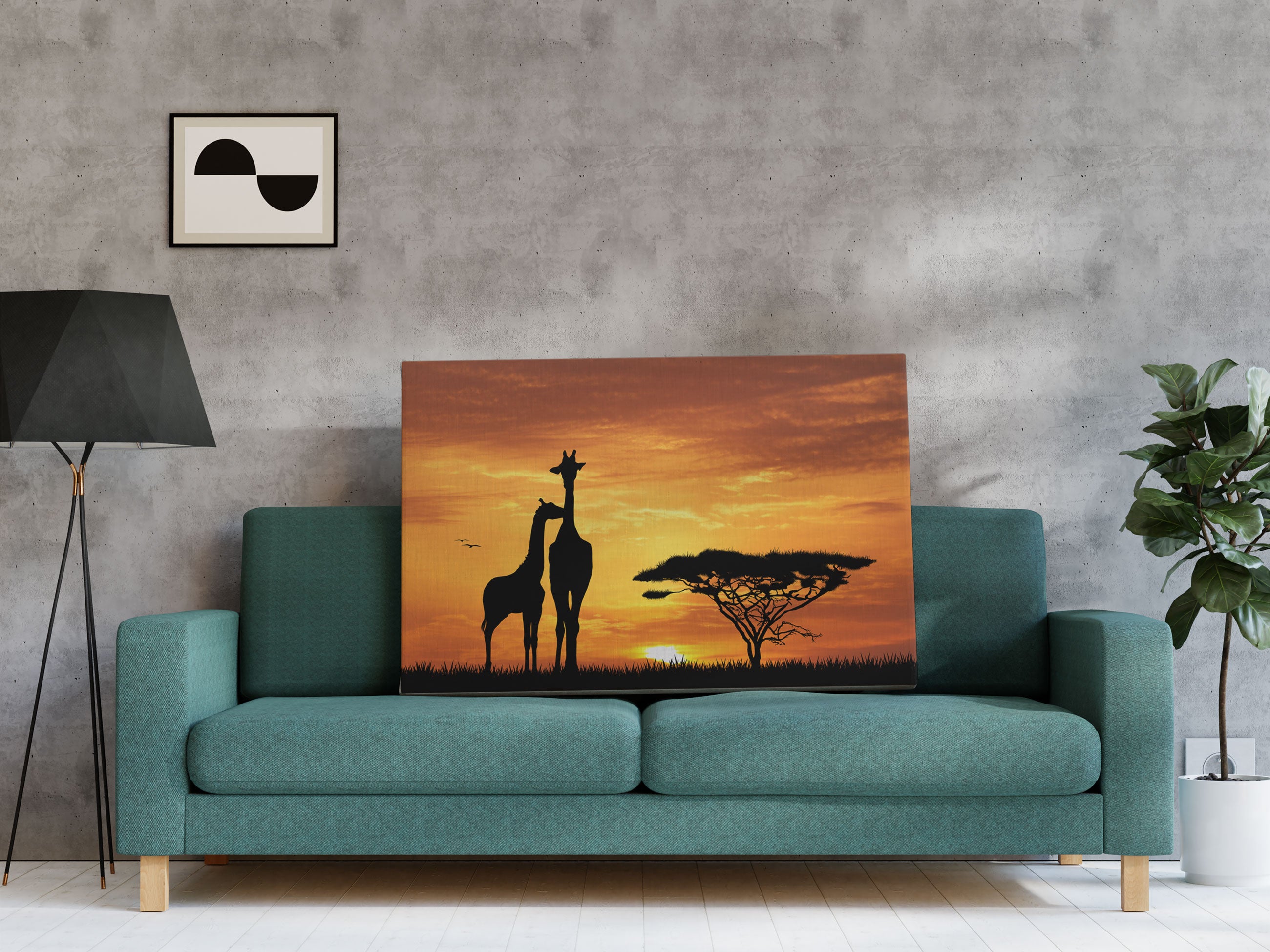 Giraffen im Sonnenuntergang Leinwandbild Regal