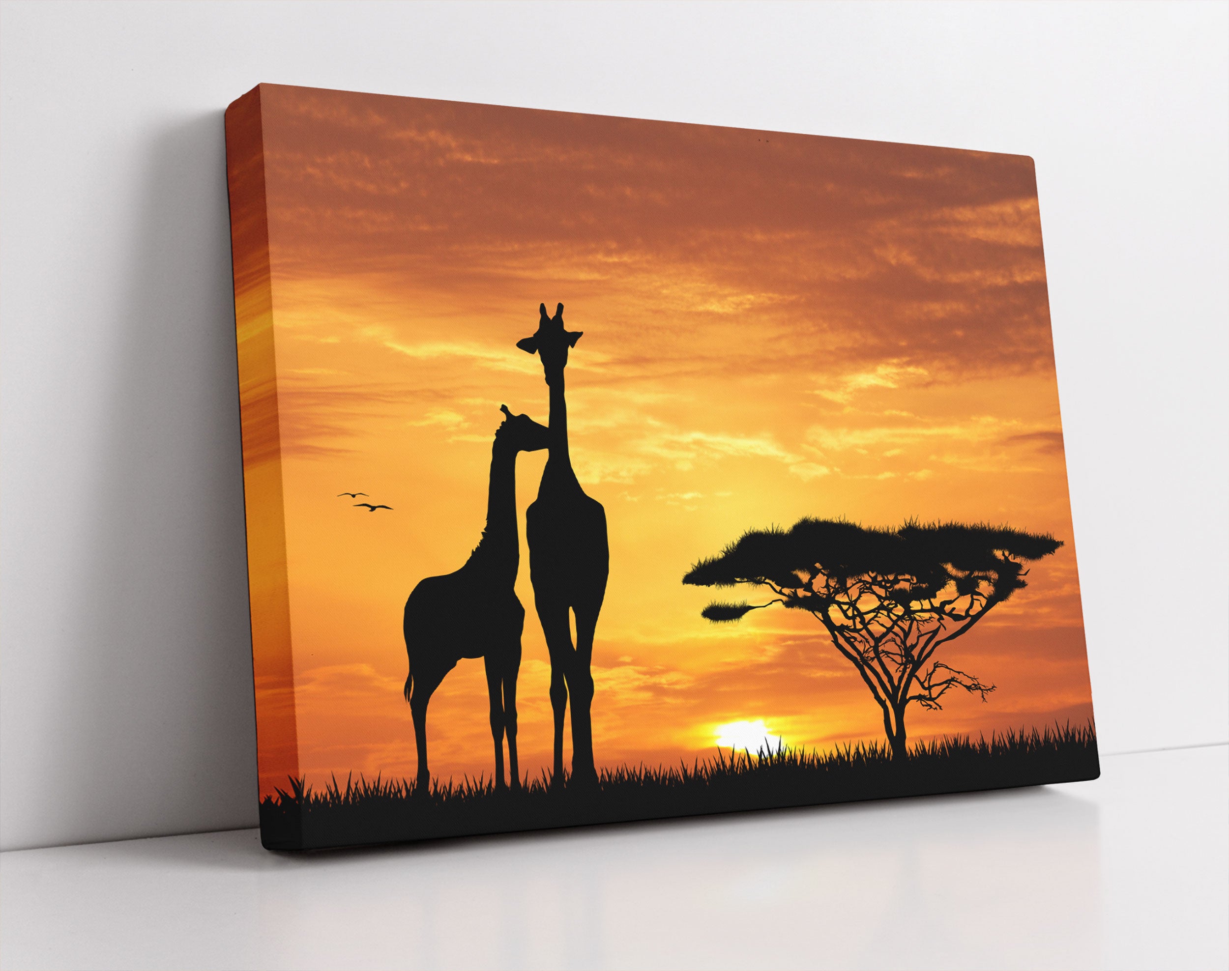 Giraffen im Sonnenuntergang - Leinwandbild