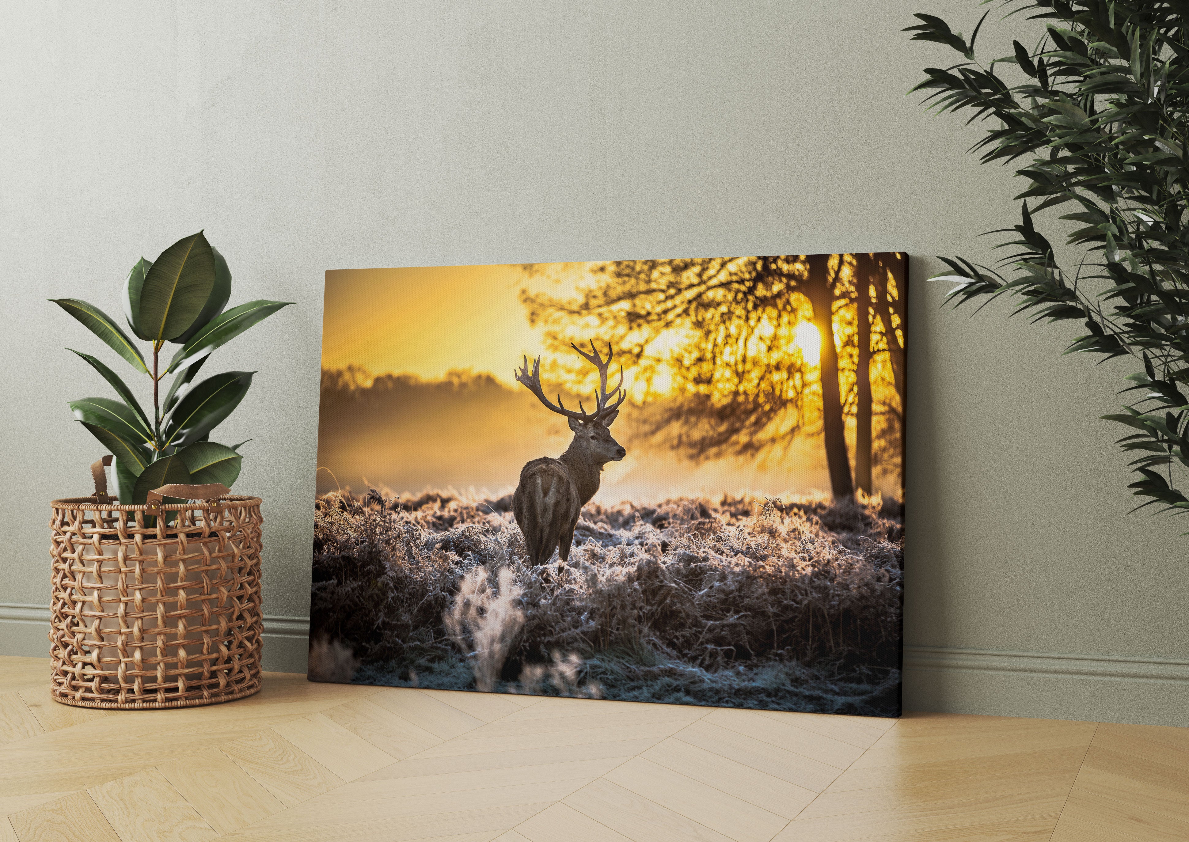 Hirsch im Wald Leinwandbild Wohnzimmer