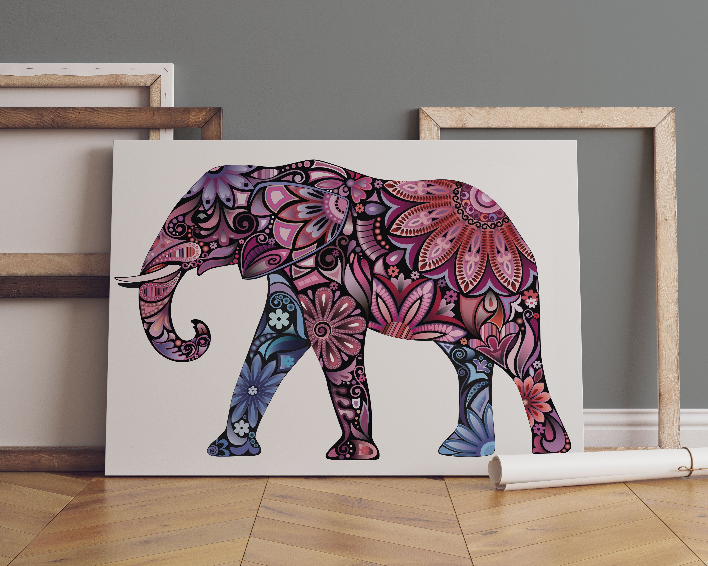 Elefant mit Ornamenten Leinwandbild Sofa