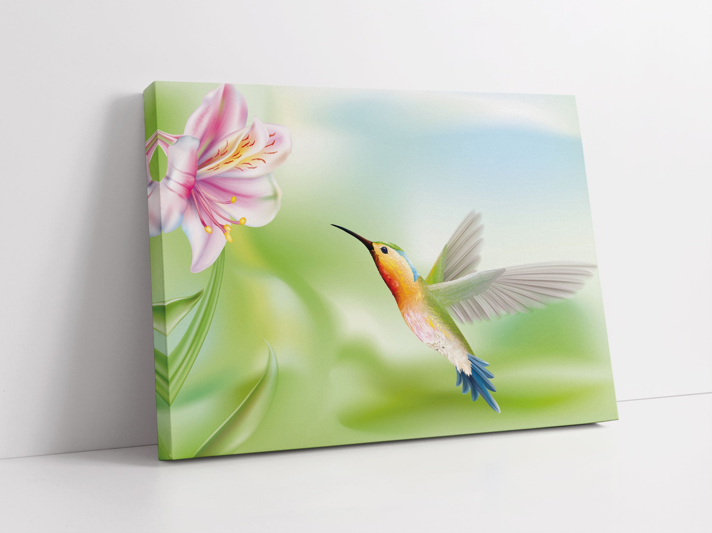 Wunderschöner Kolibri mit Blüte Leinwandbild Studio