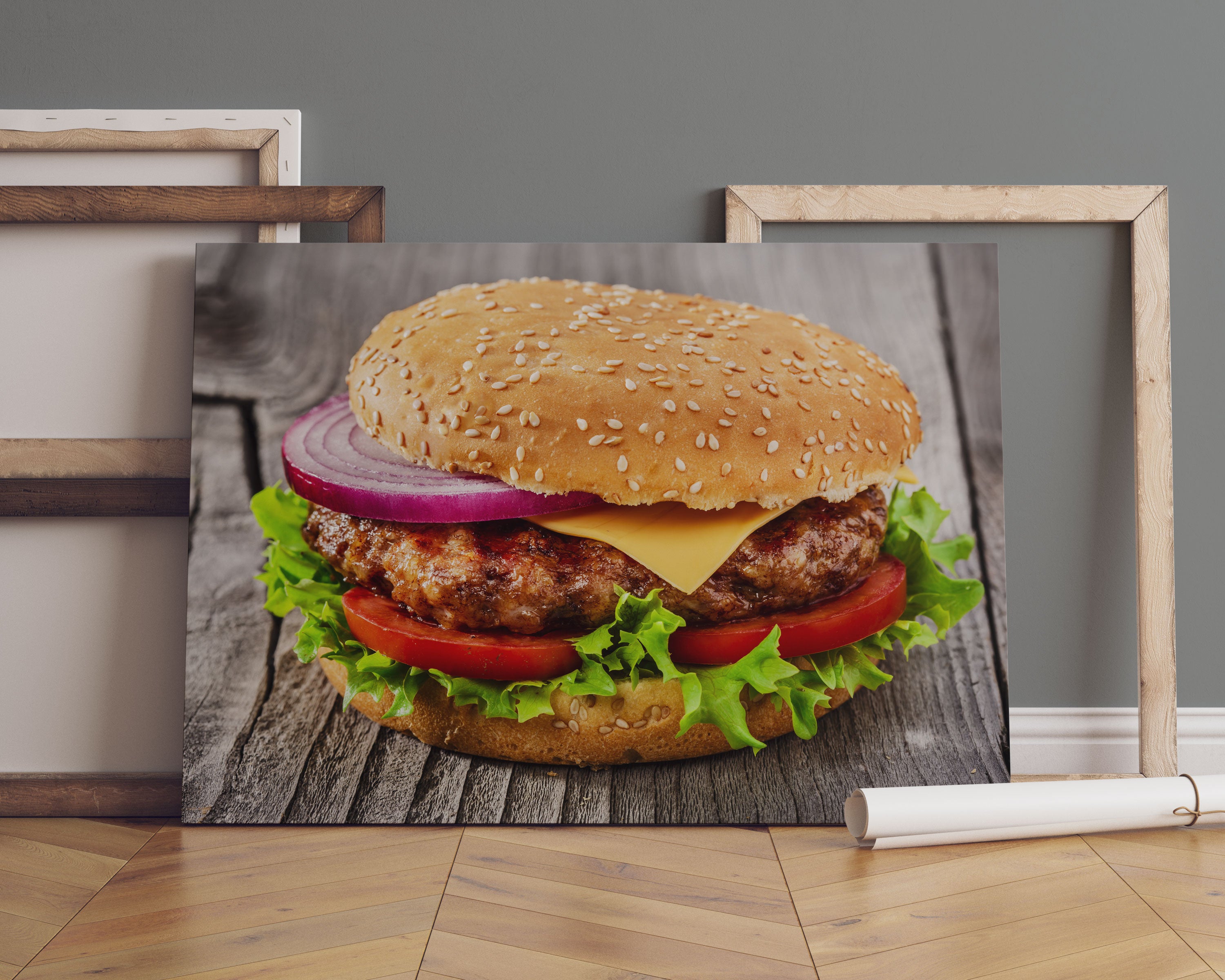 Leckerer Cheeseburger Leinwandbild Sofa