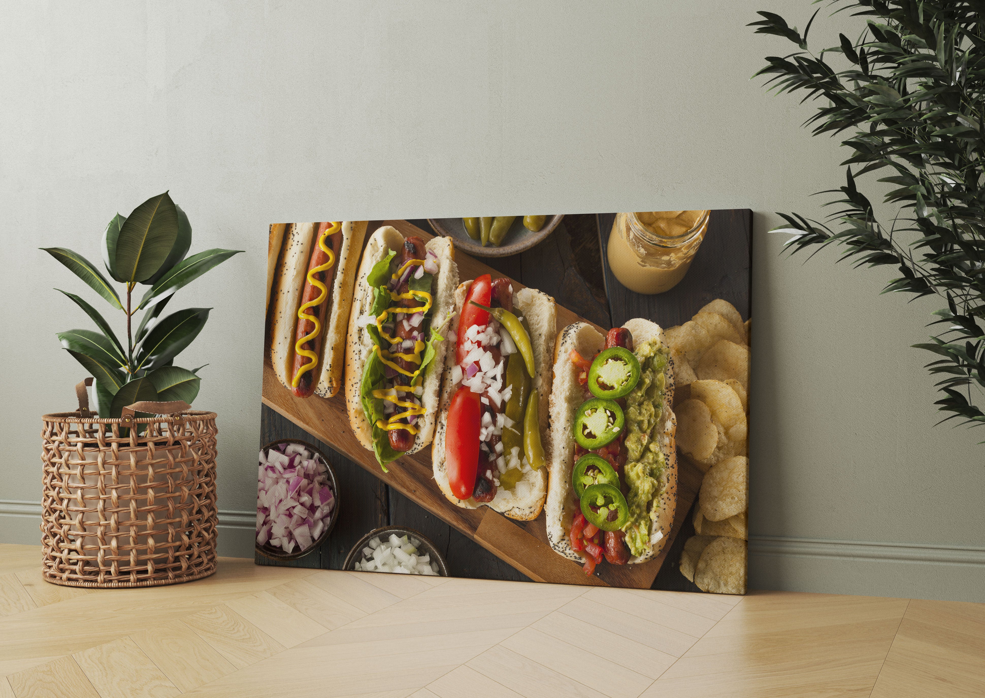 Amerikanische Hotdogs Leinwandbild Wohnzimmer