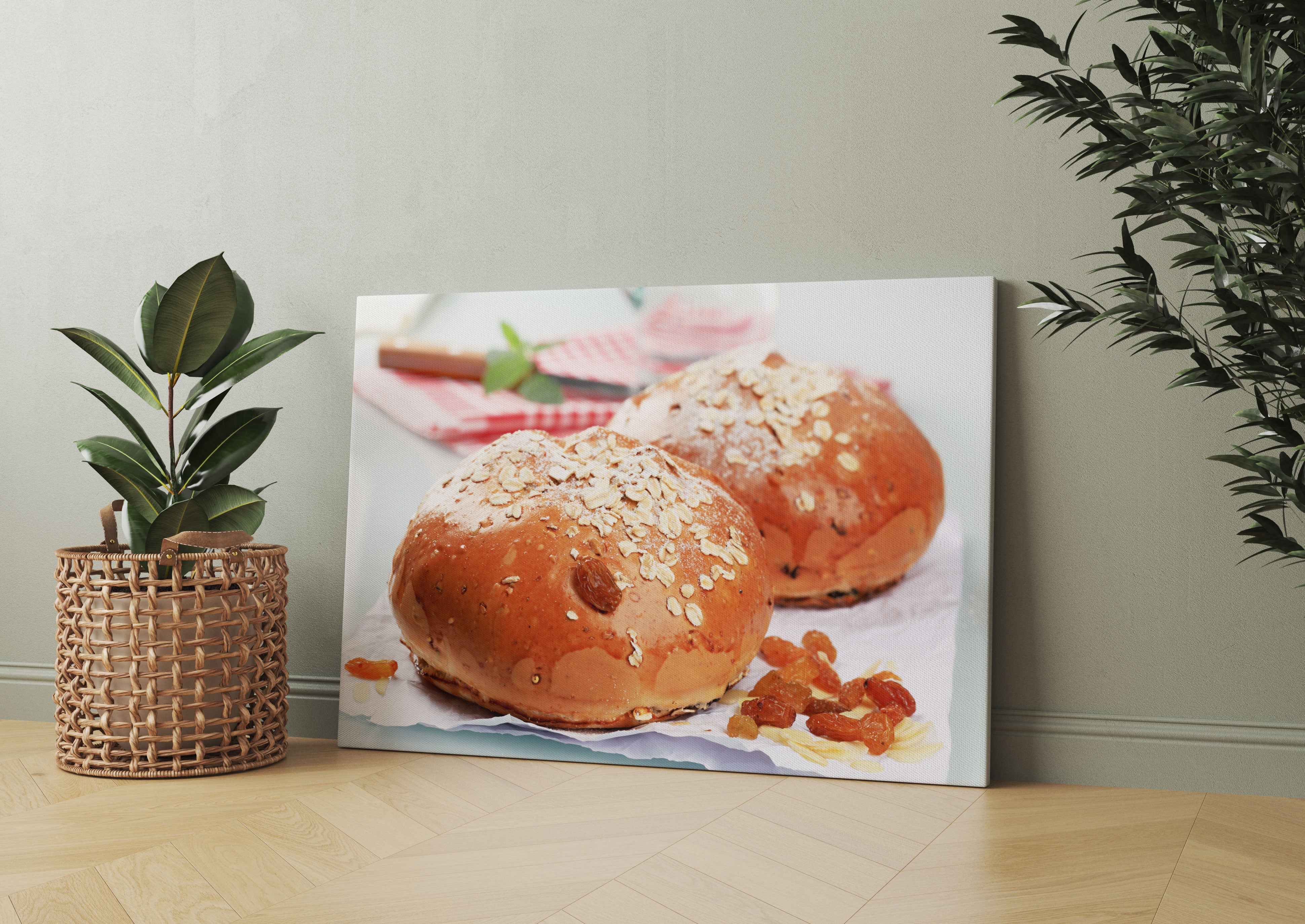 Süße Rosinenbrötchen Leinwandbild Wohnzimmer