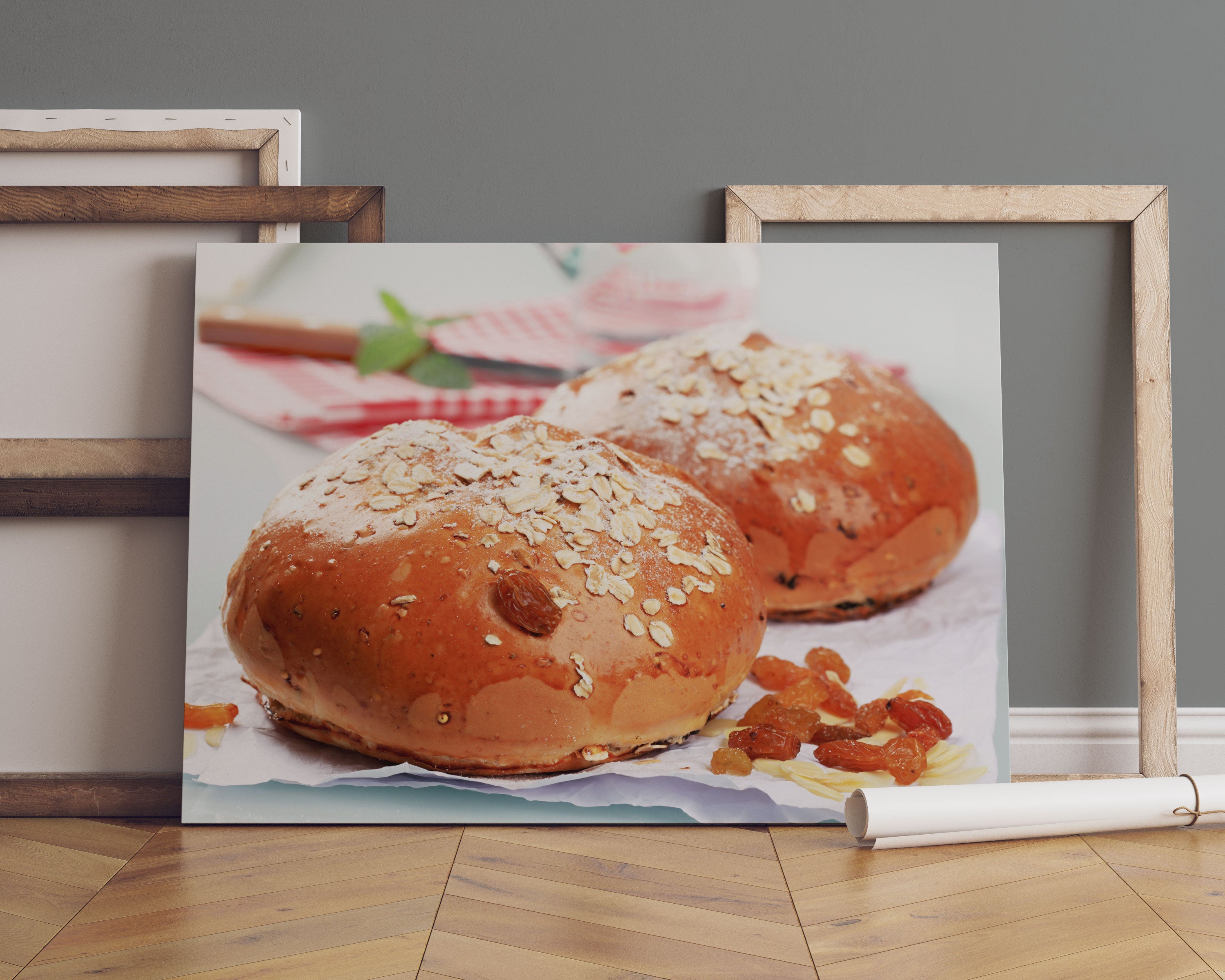 Süße Rosinenbrötchen Leinwandbild Sofa