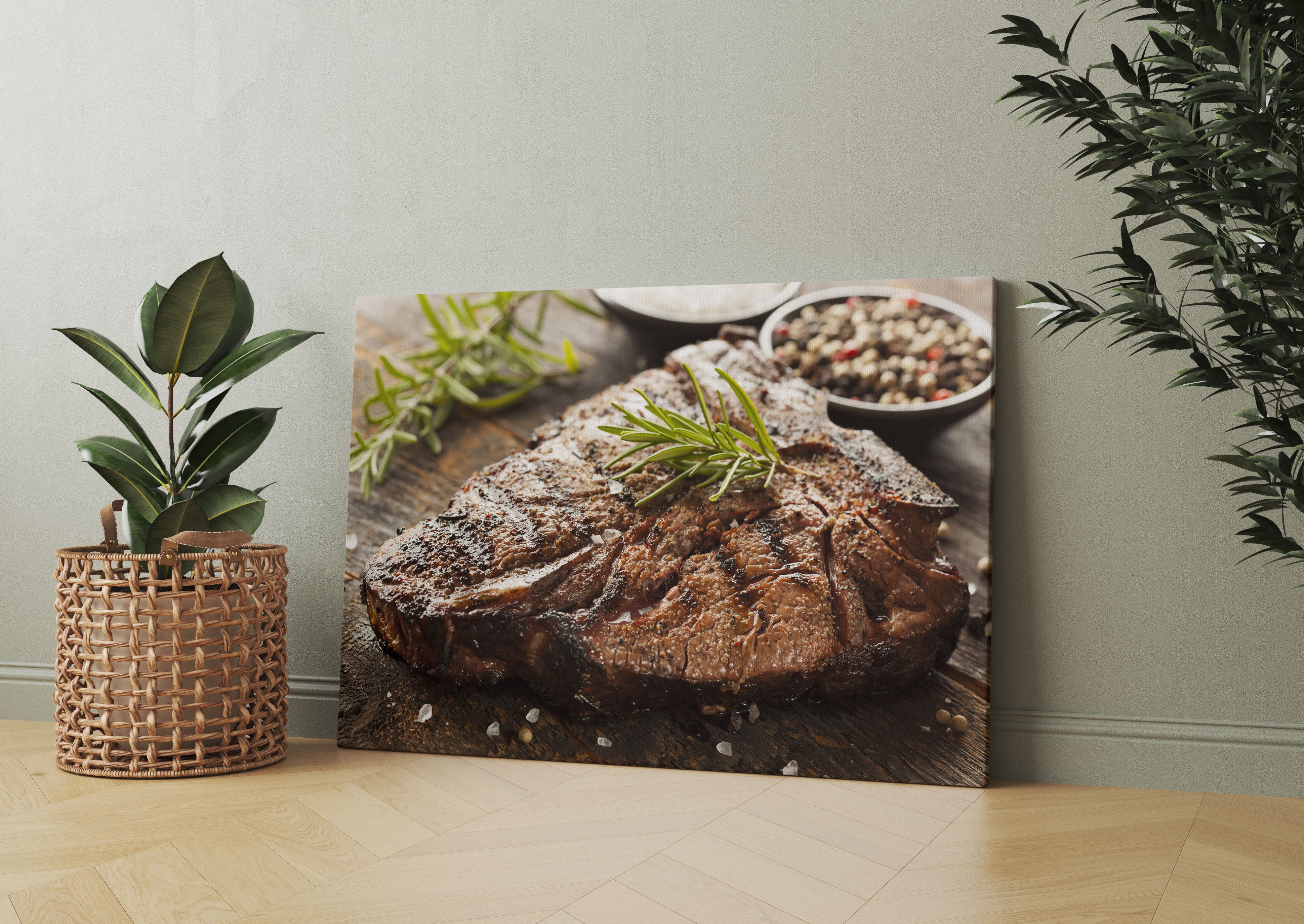 Leckeres Fleisch mit Rosmarin Leinwandbild Wohnzimmer