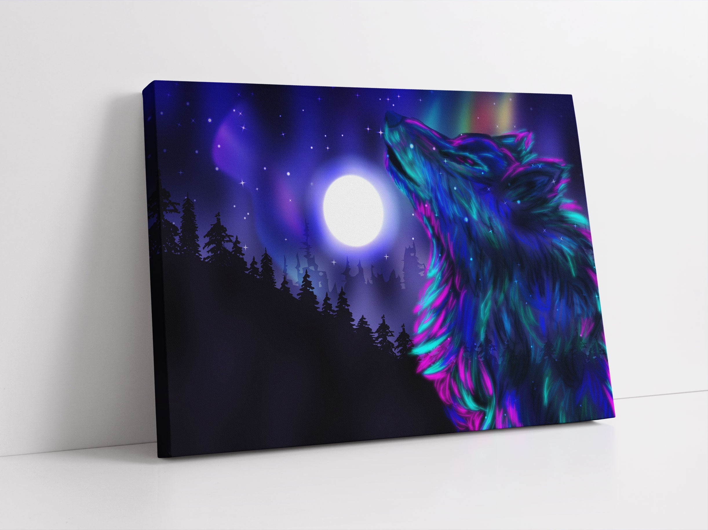 Abstrakter Wolf mit Mond Leinwandbild Studio