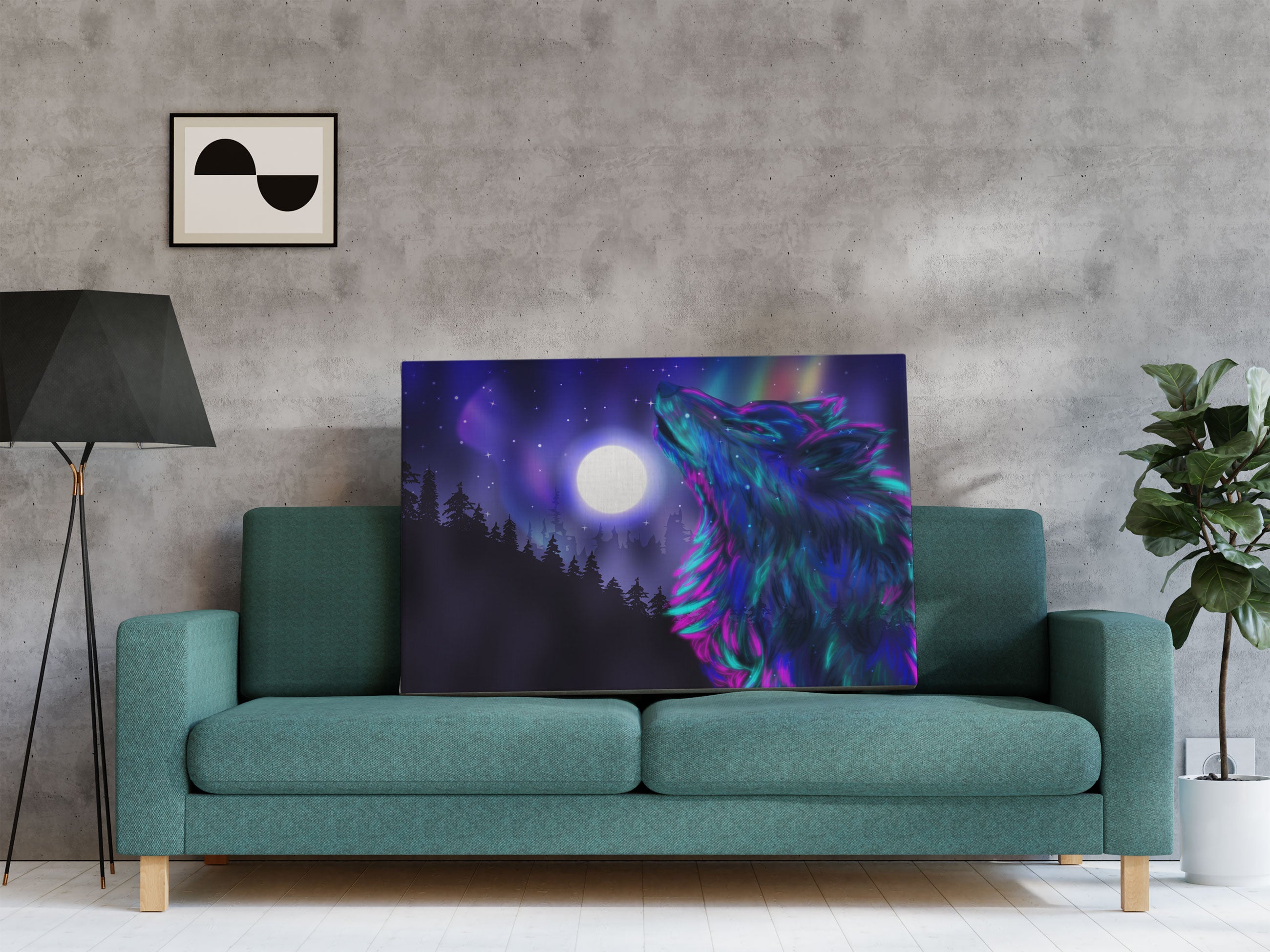 Abstrakter Wolf mit Mond Leinwandbild Regal