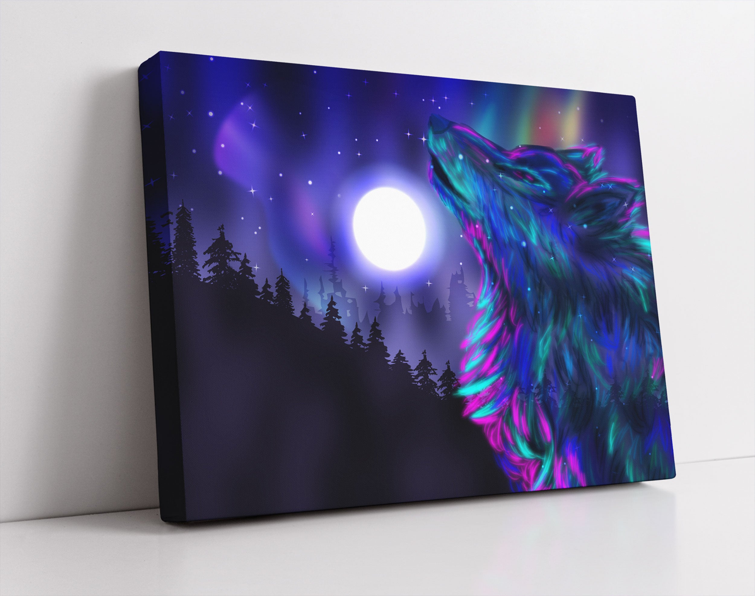 Abstrakter Wolf mit Mond - Leinwandbild