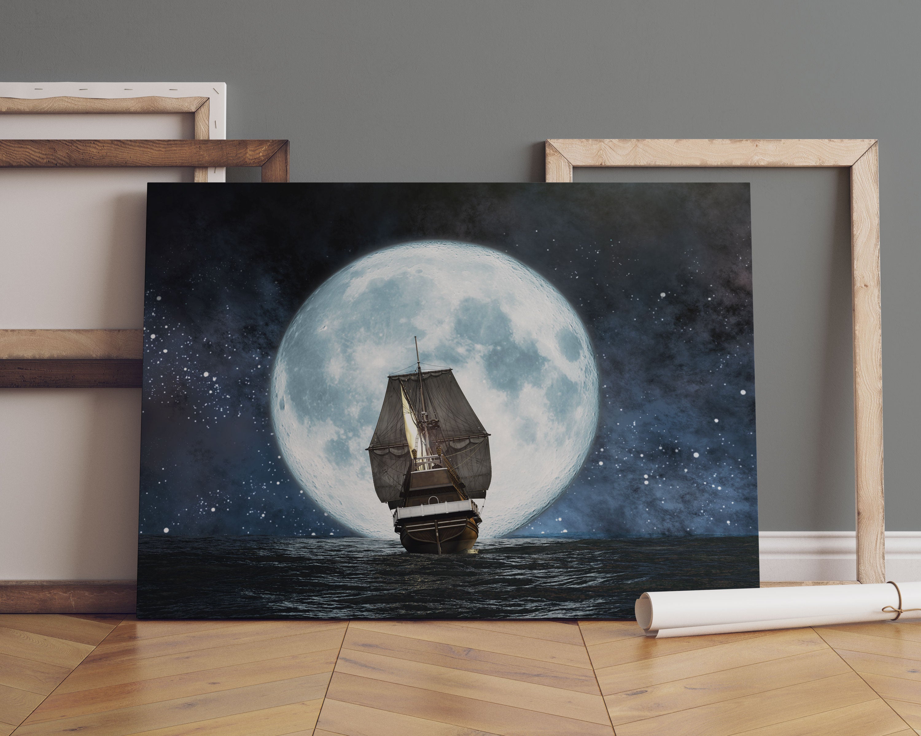 Segelschiff bei Vollmond Leinwandbild Sofa