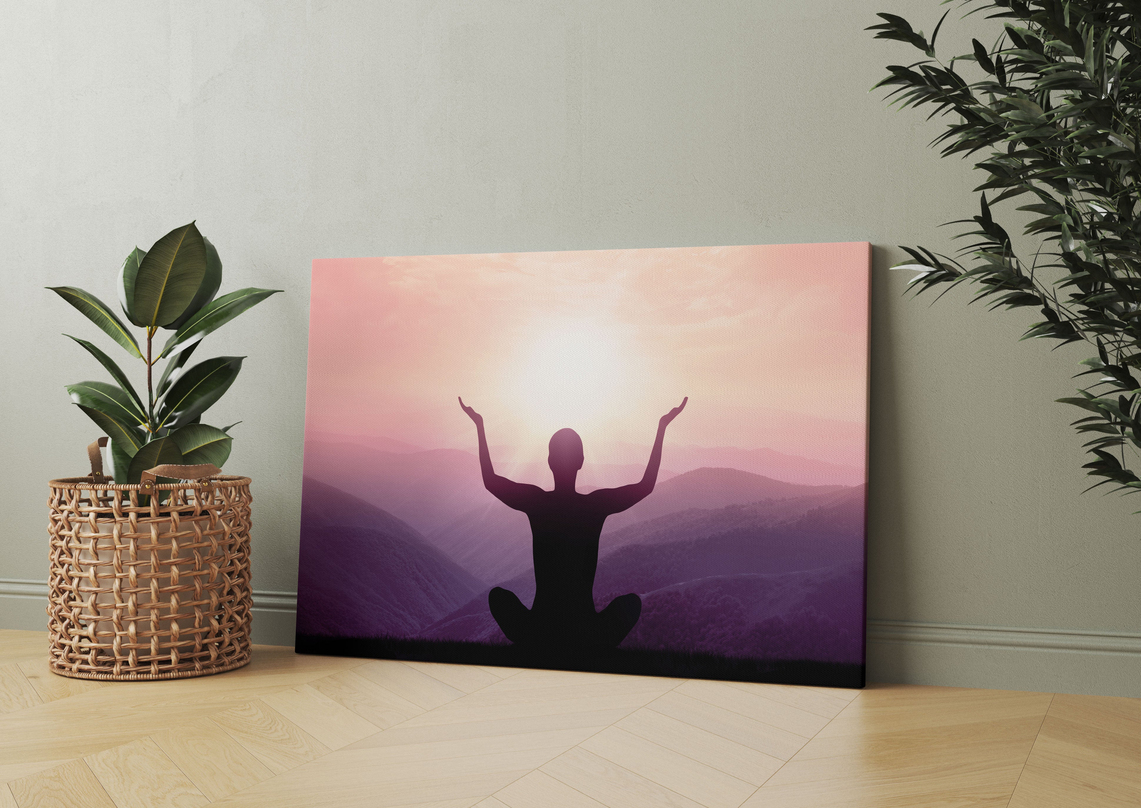 Yoga in den Bergen Leinwandbild Wohnzimmer