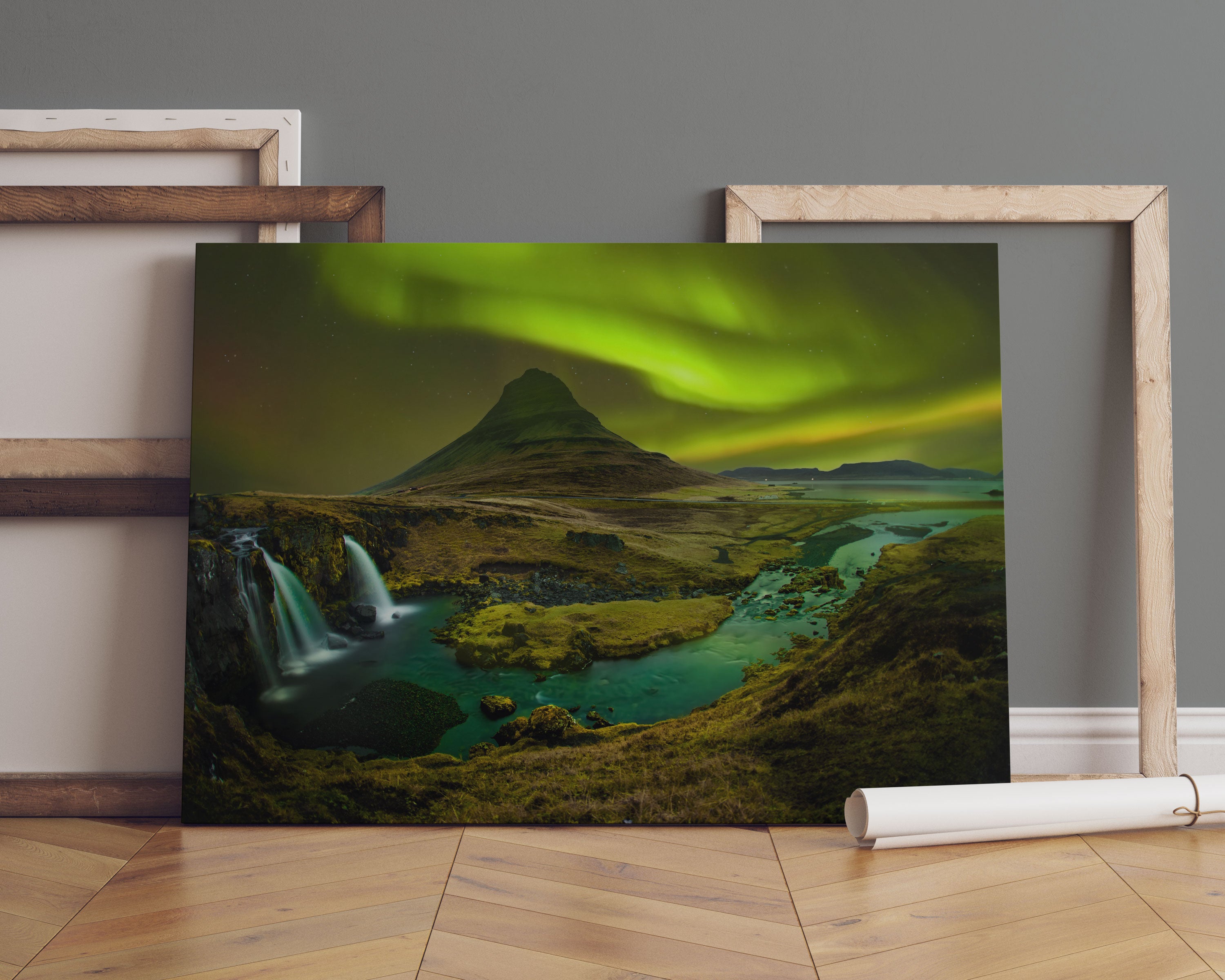 Kirkjufell Wasserfall Leinwandbild Sofa