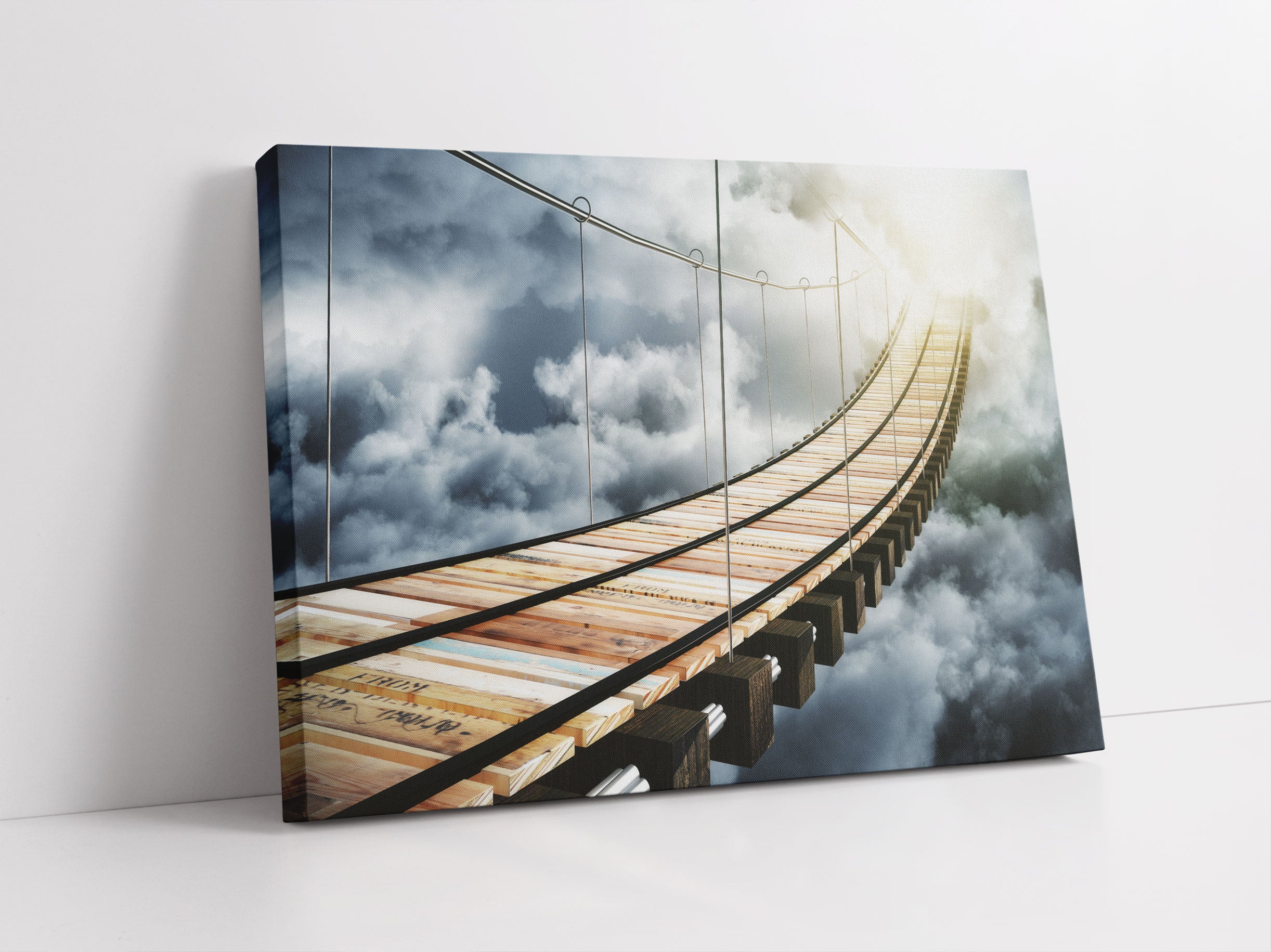 Hölzerne Brücke in den Wolken Leinwandbild Studio