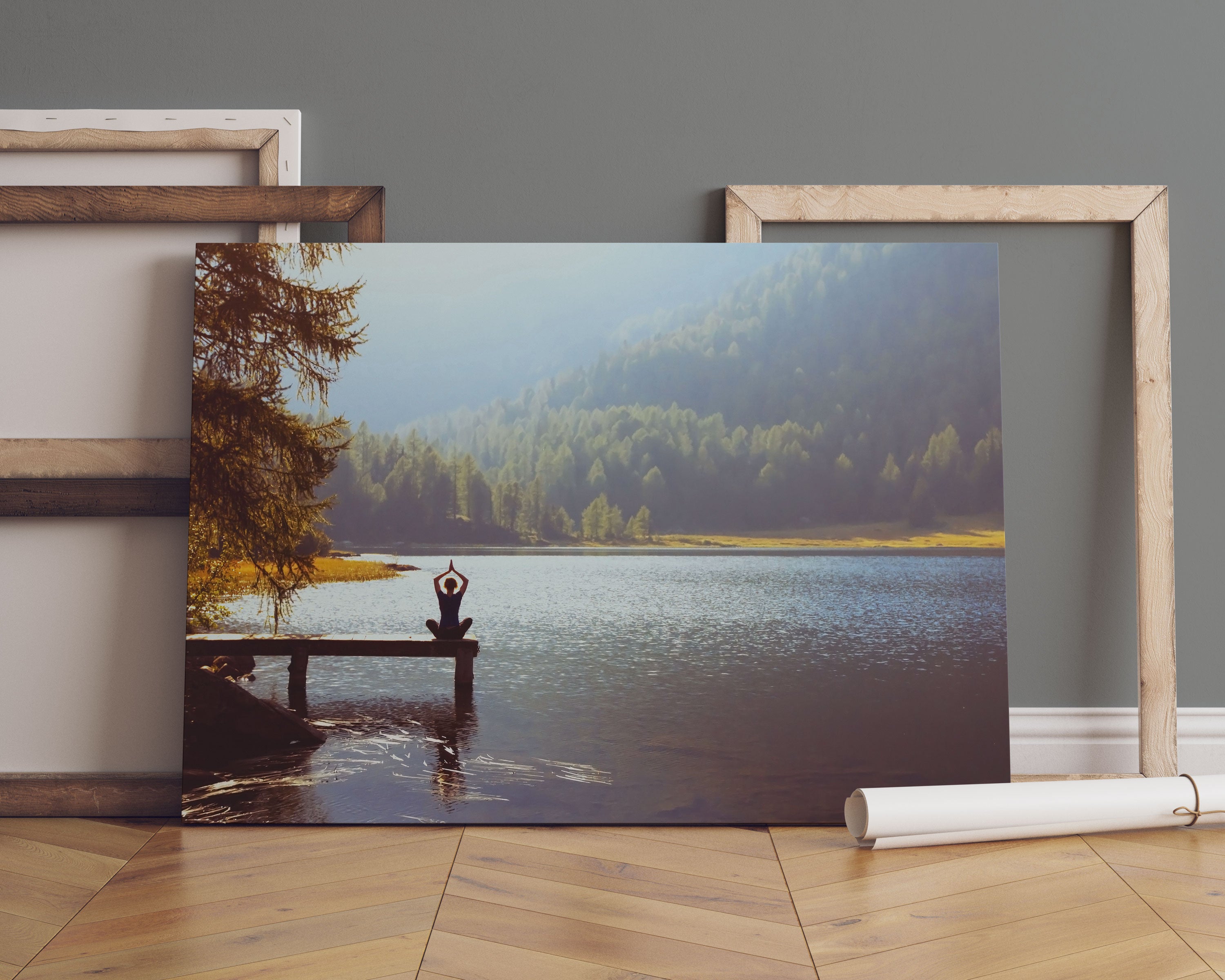 Yoga am See Leinwandbild Sofa