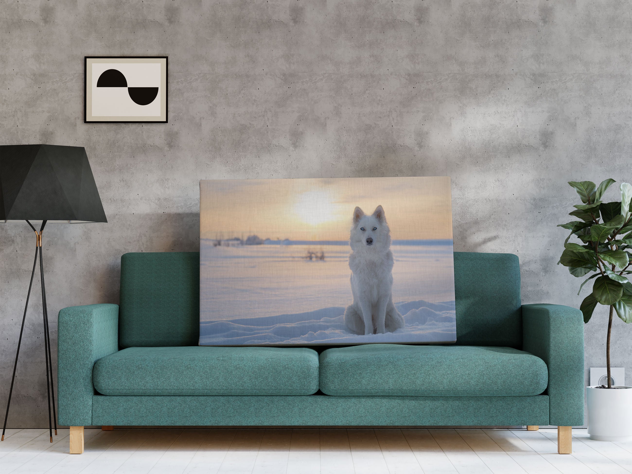 Weißer Wolf im Schnee Leinwandbild Regal