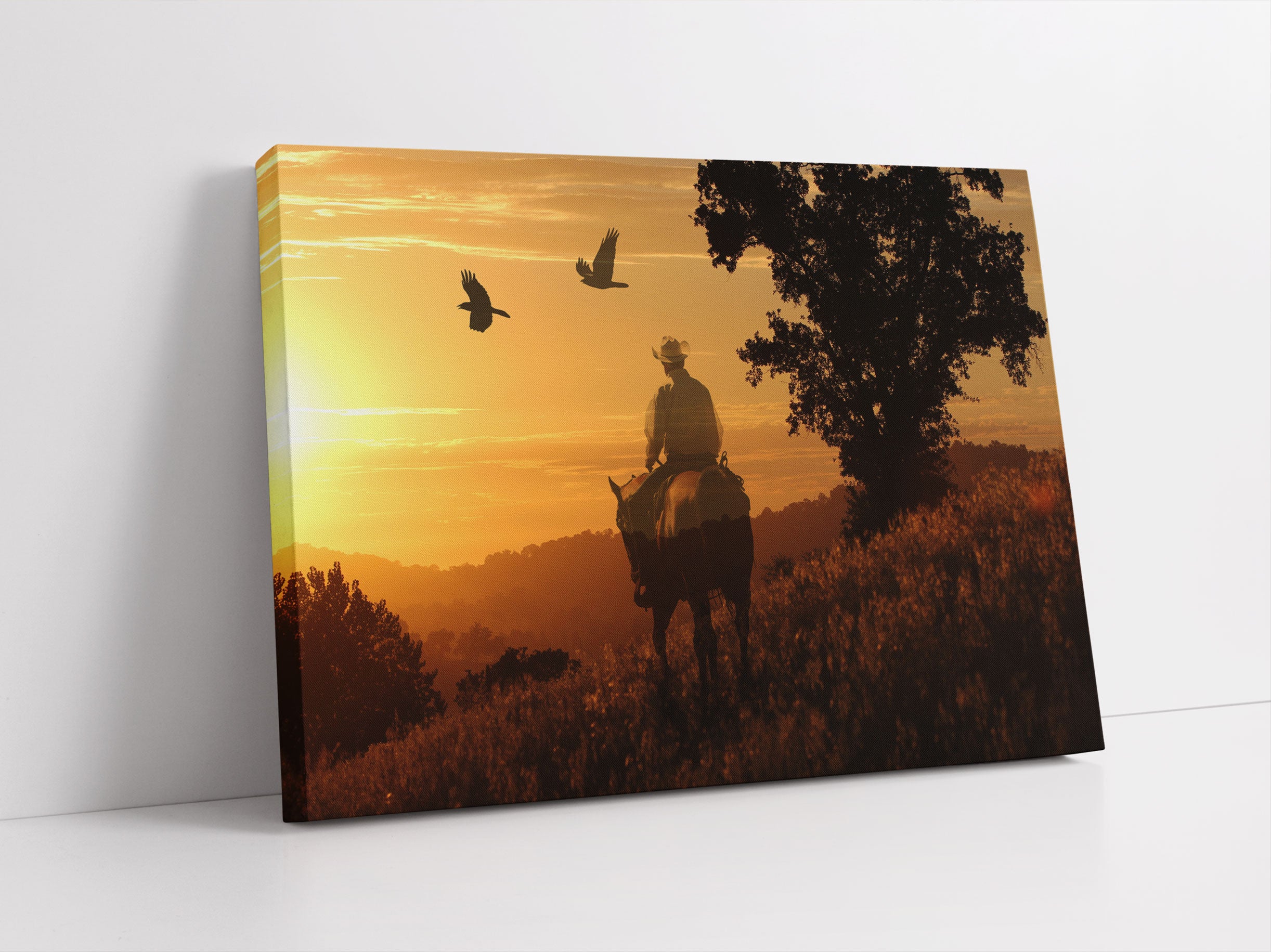 Ein Cowboy im Sonnenuntergang Leinwandbild Studio