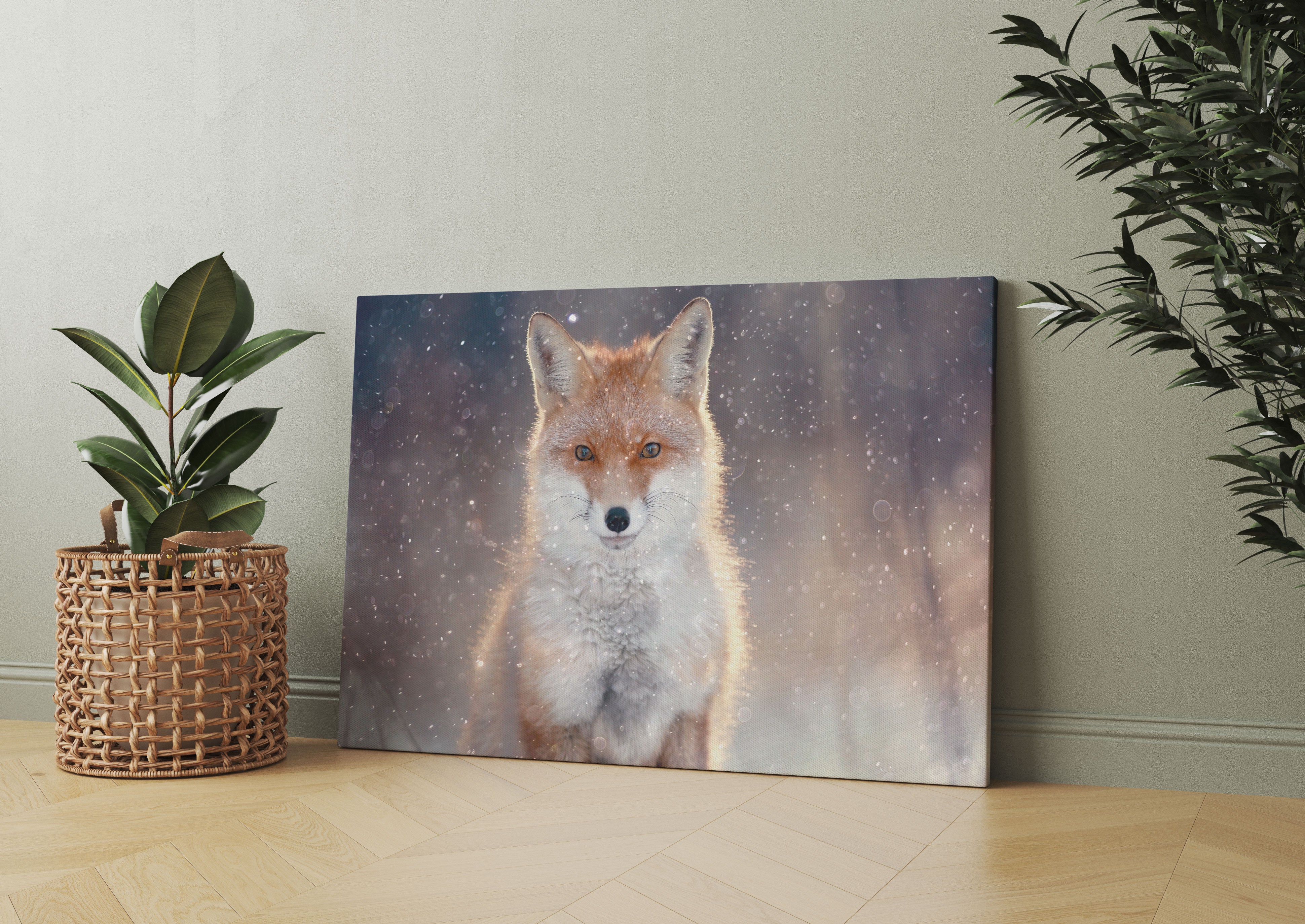 Roter Fuchs im Winter Leinwandbild Wohnzimmer