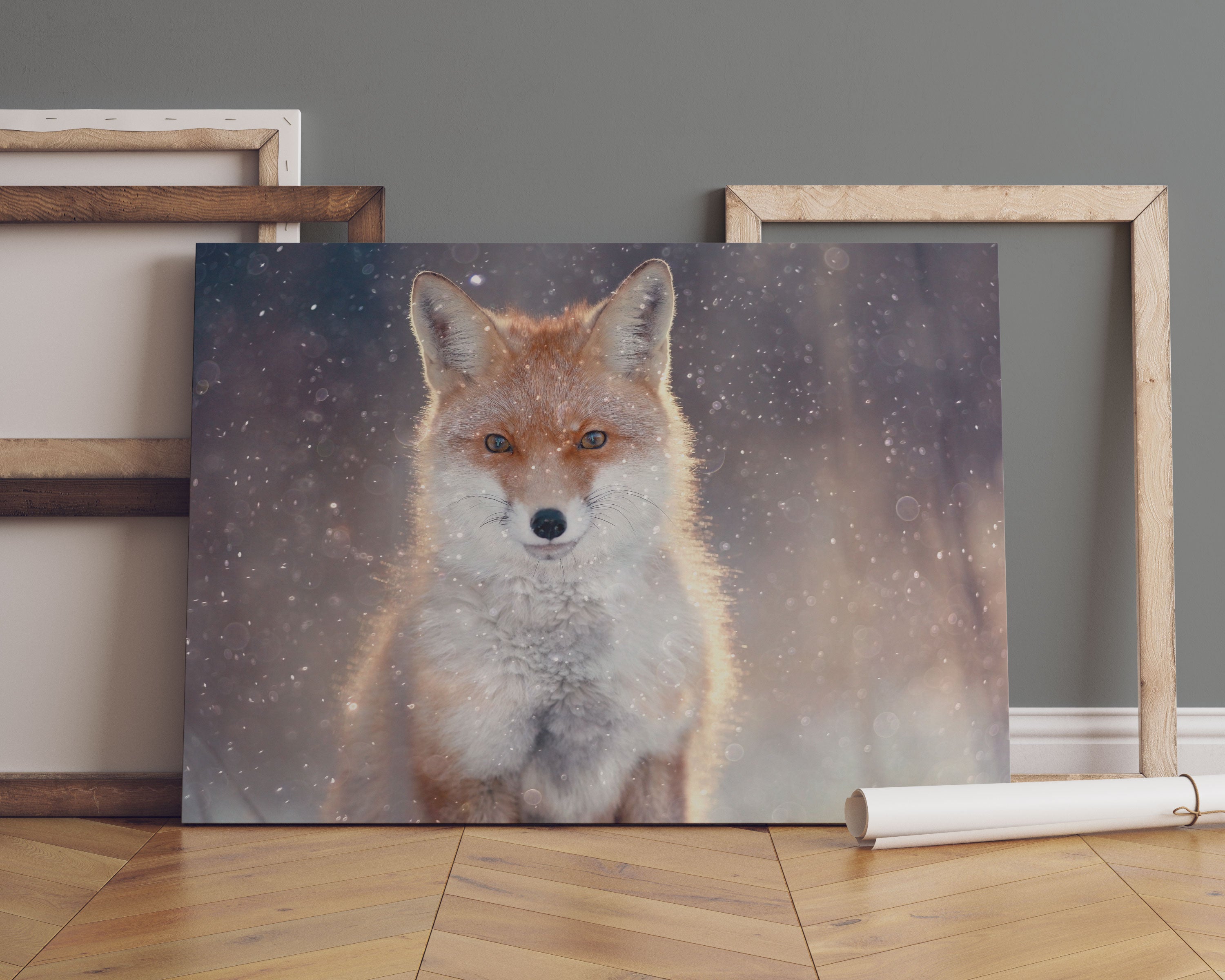 Roter Fuchs im Winter Leinwandbild Sofa