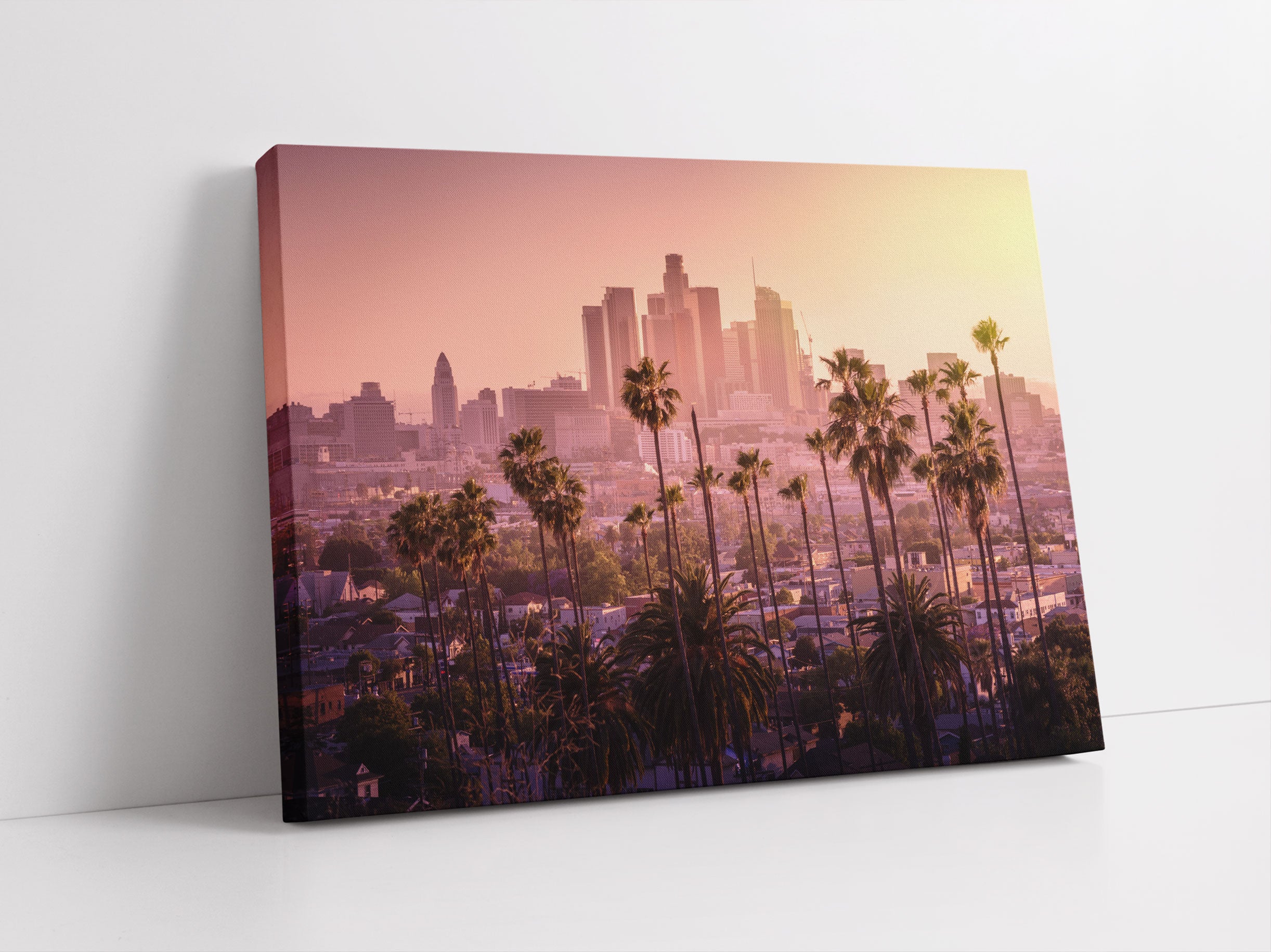 Palmen vor Skyline von Los Angeles Leinwandbild Studio