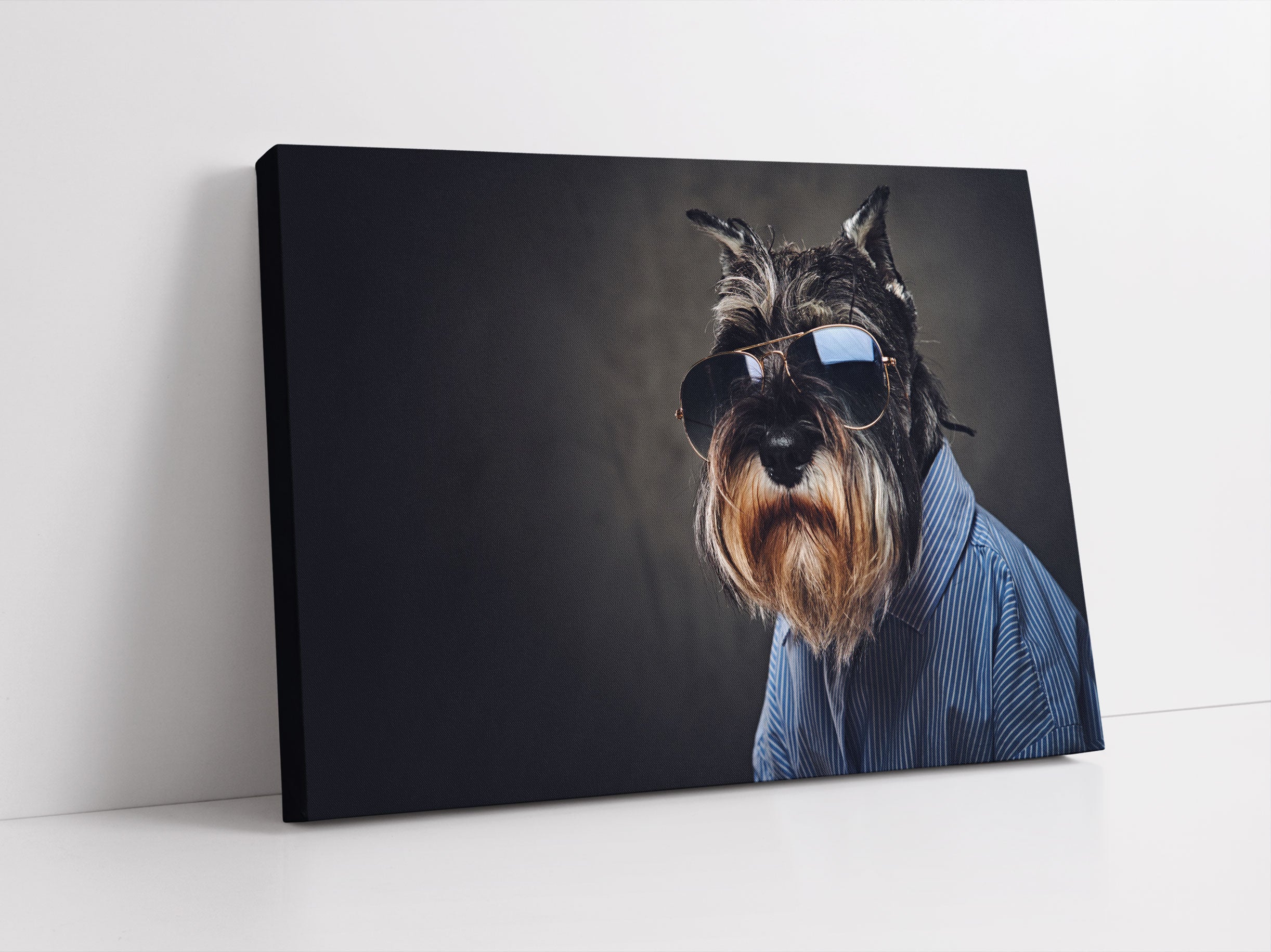 Lustiger Hund mit Hemd und Sonnenbrille Leinwandbild Studio