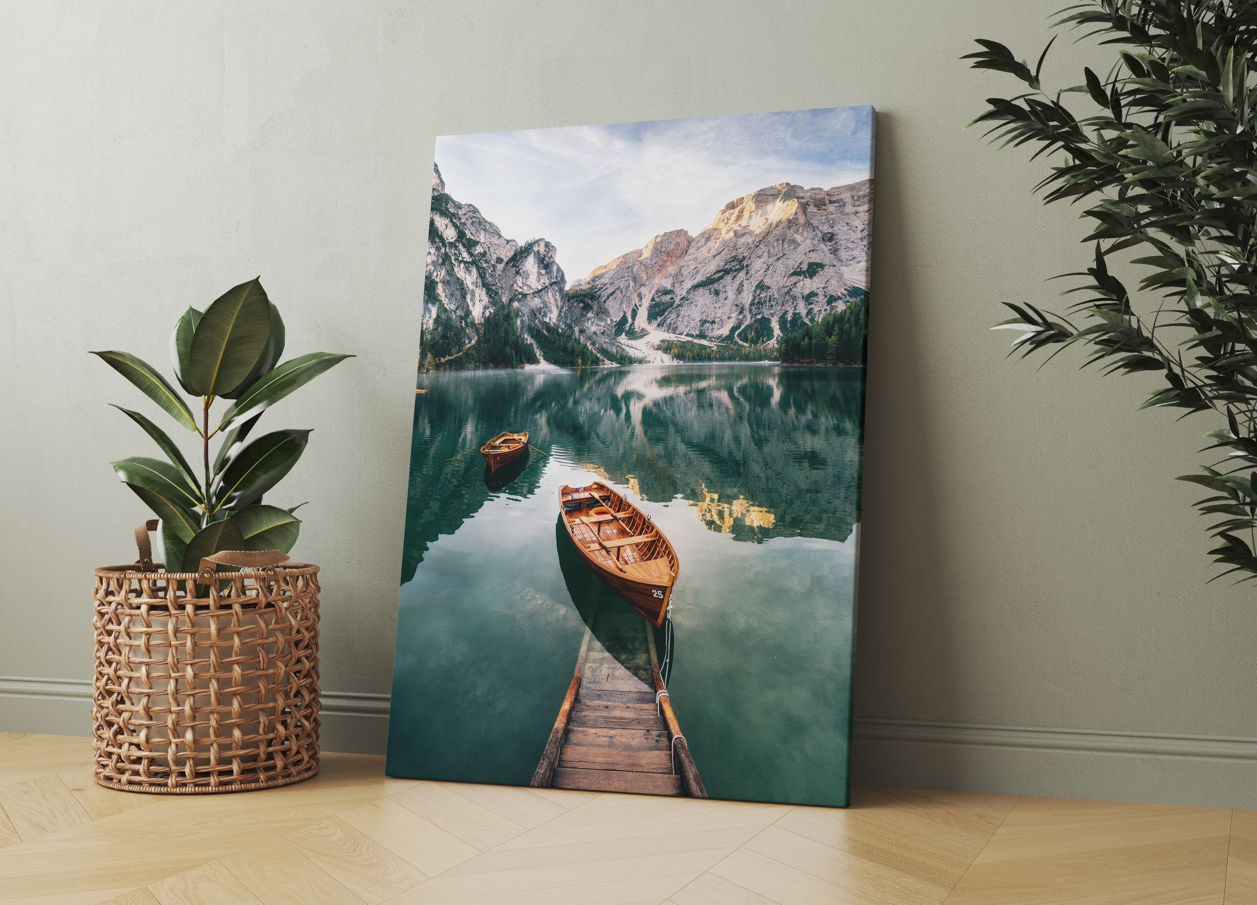 Bootsteg am Pragser Wildsee Leinwandbild Wohnzimmer