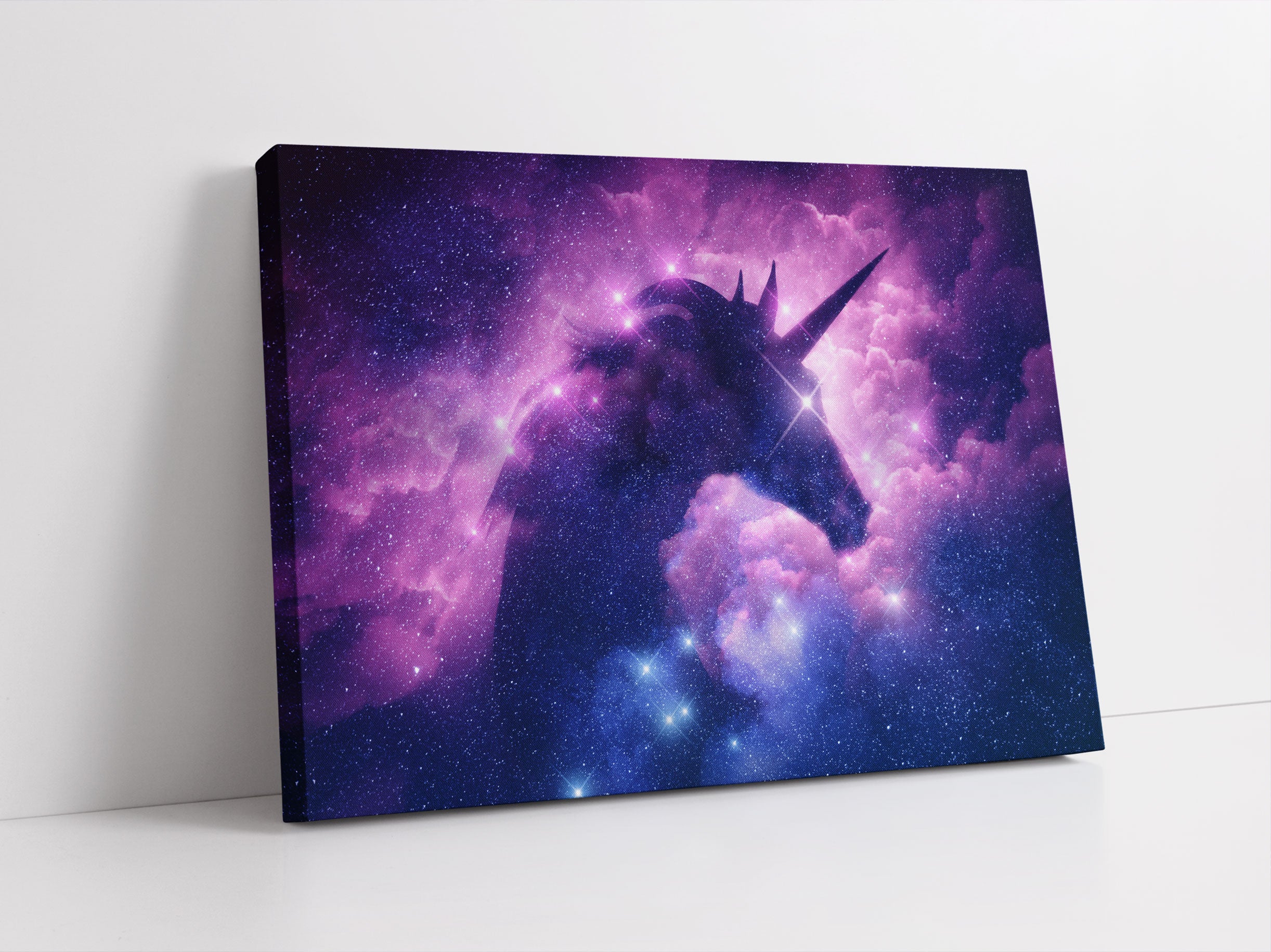 Einhorn Silhouette Galaxie Leinwandbild Studio