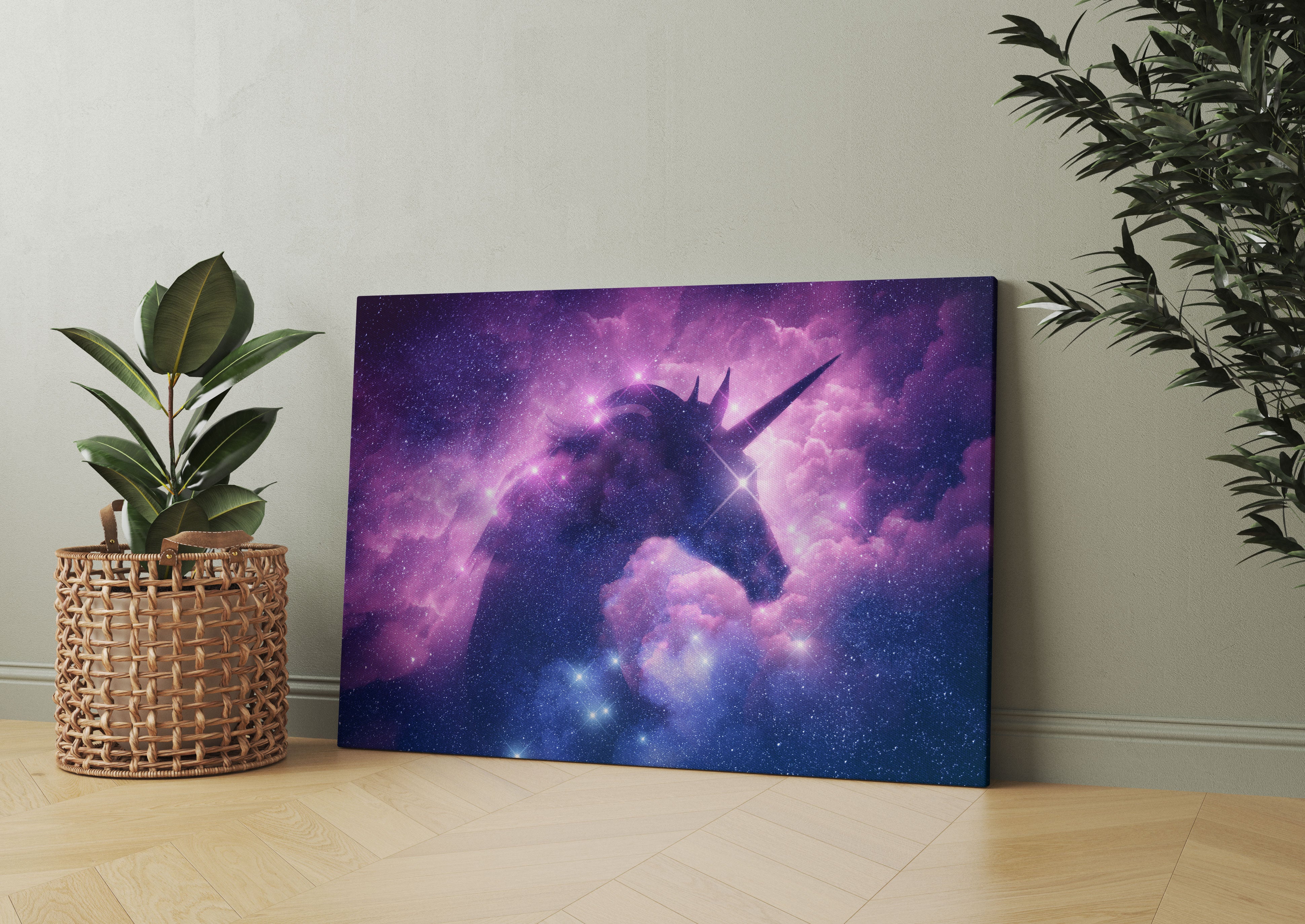 Einhorn Silhouette Galaxie Leinwandbild Wohnzimmer