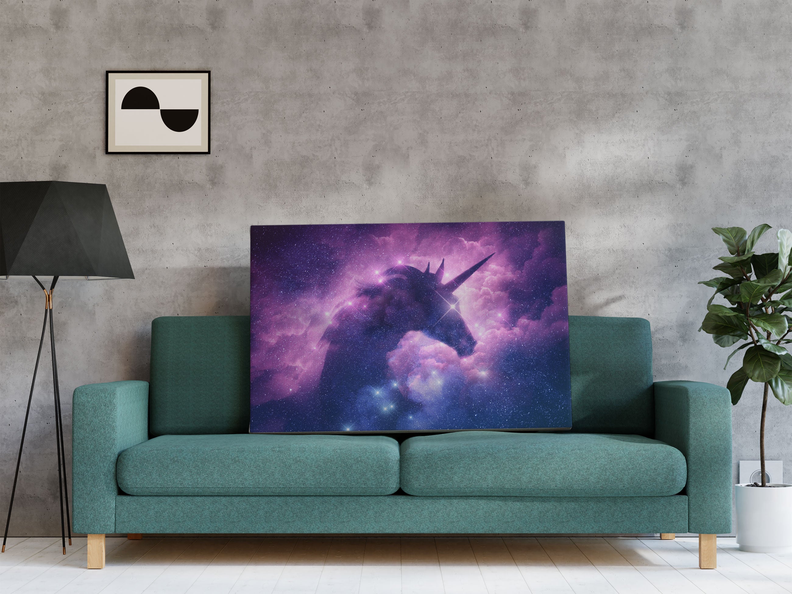 Einhorn Silhouette Galaxie Leinwandbild Regal