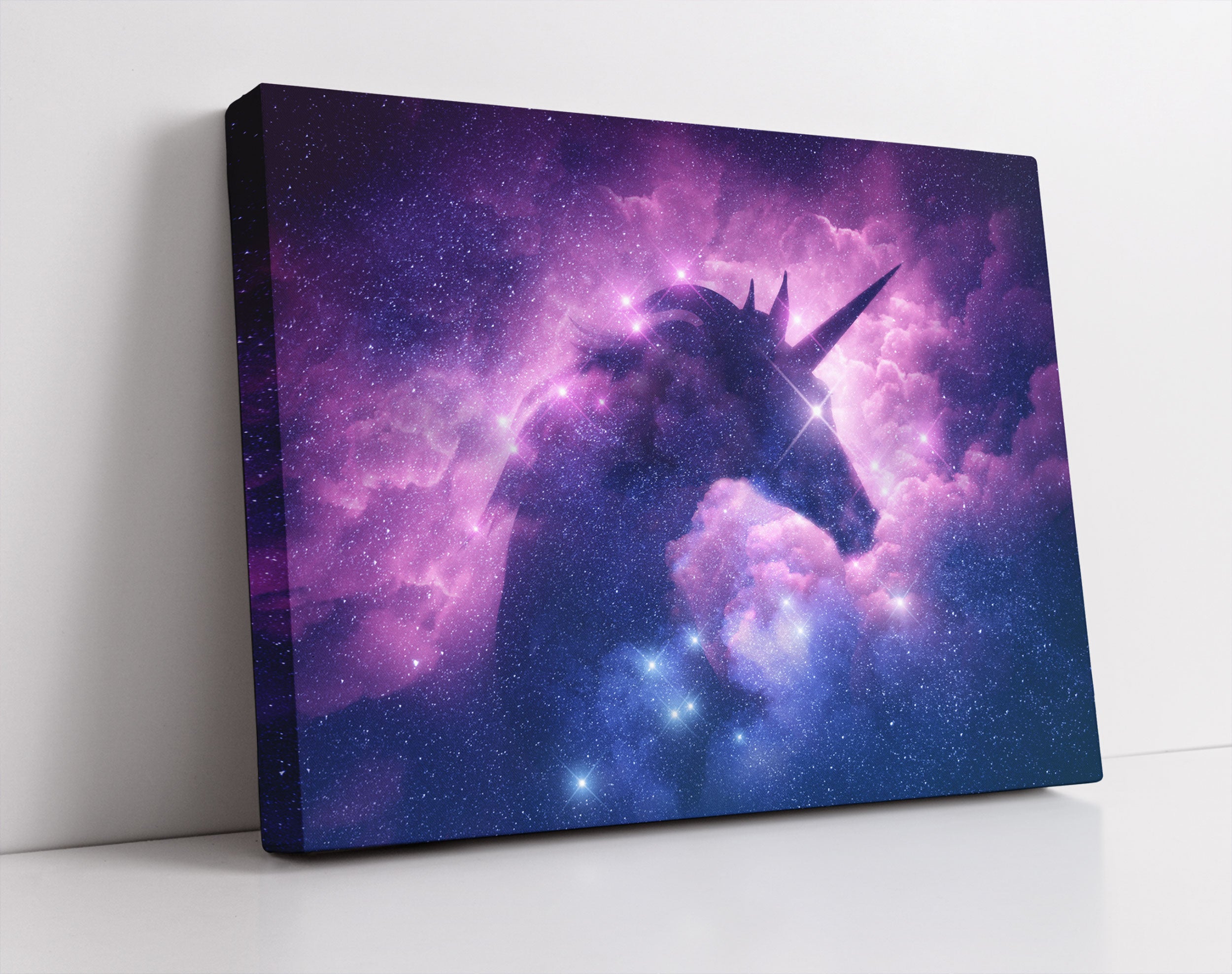 Einhorn Silhouette Galaxie - Leinwandbild