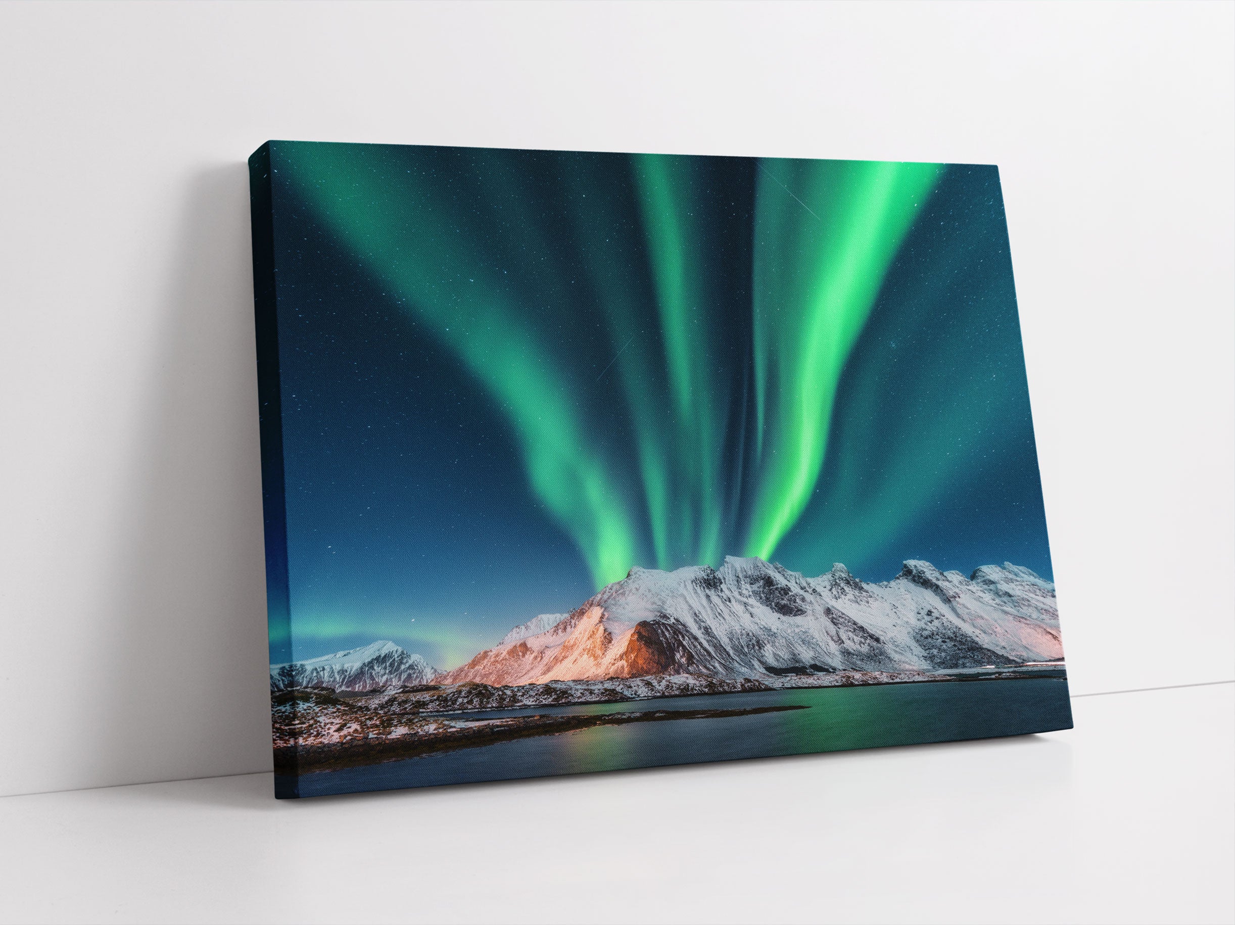 Nordlichter über Gletscher in Norwegen Leinwandbild Studio