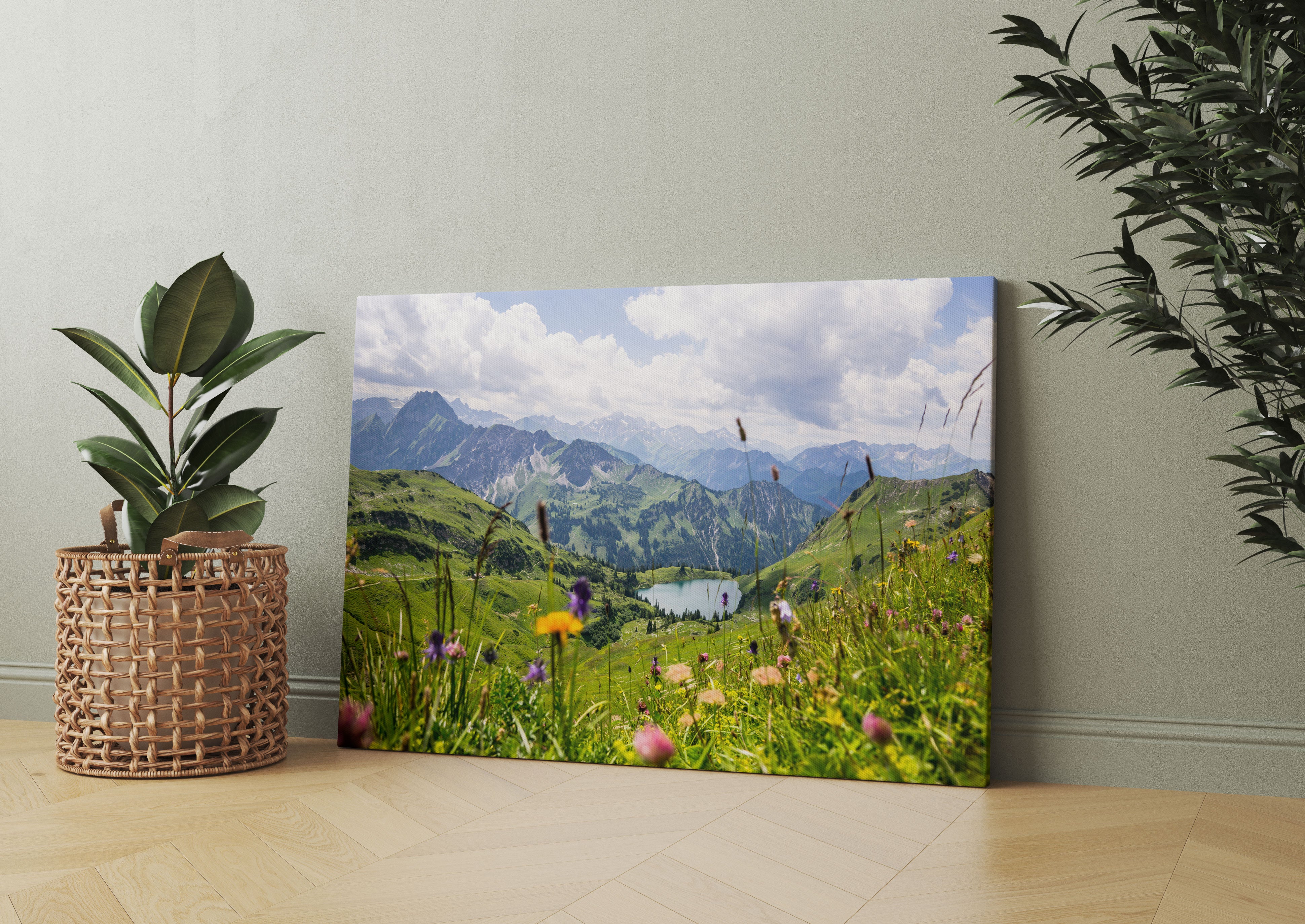 Wiesenblumen in den Bergen Leinwandbild Wohnzimmer