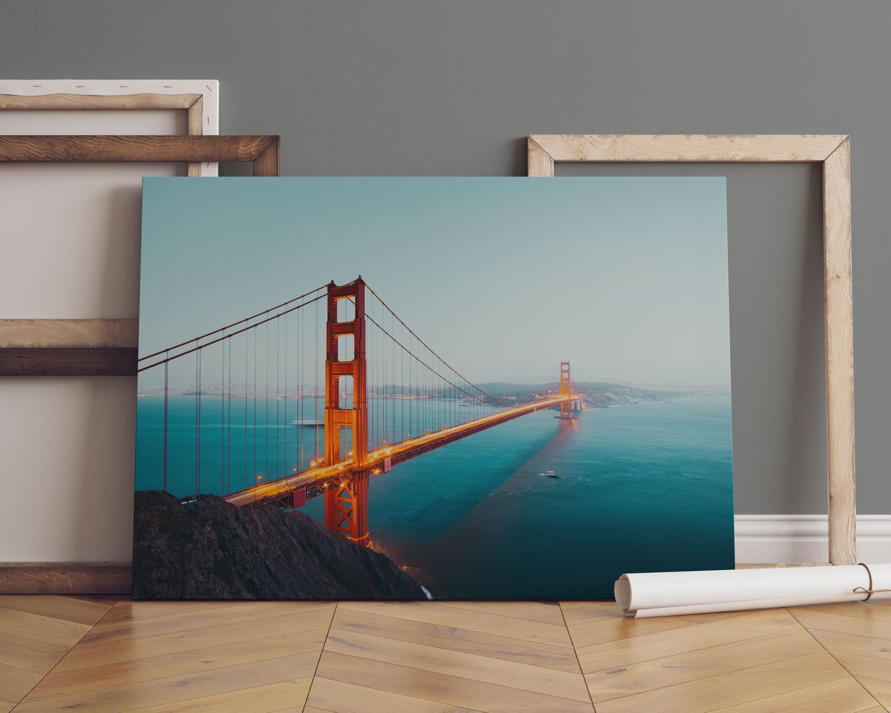 Golden Gate Bridge in der Abenddämmerung Leinwandbild Sofa