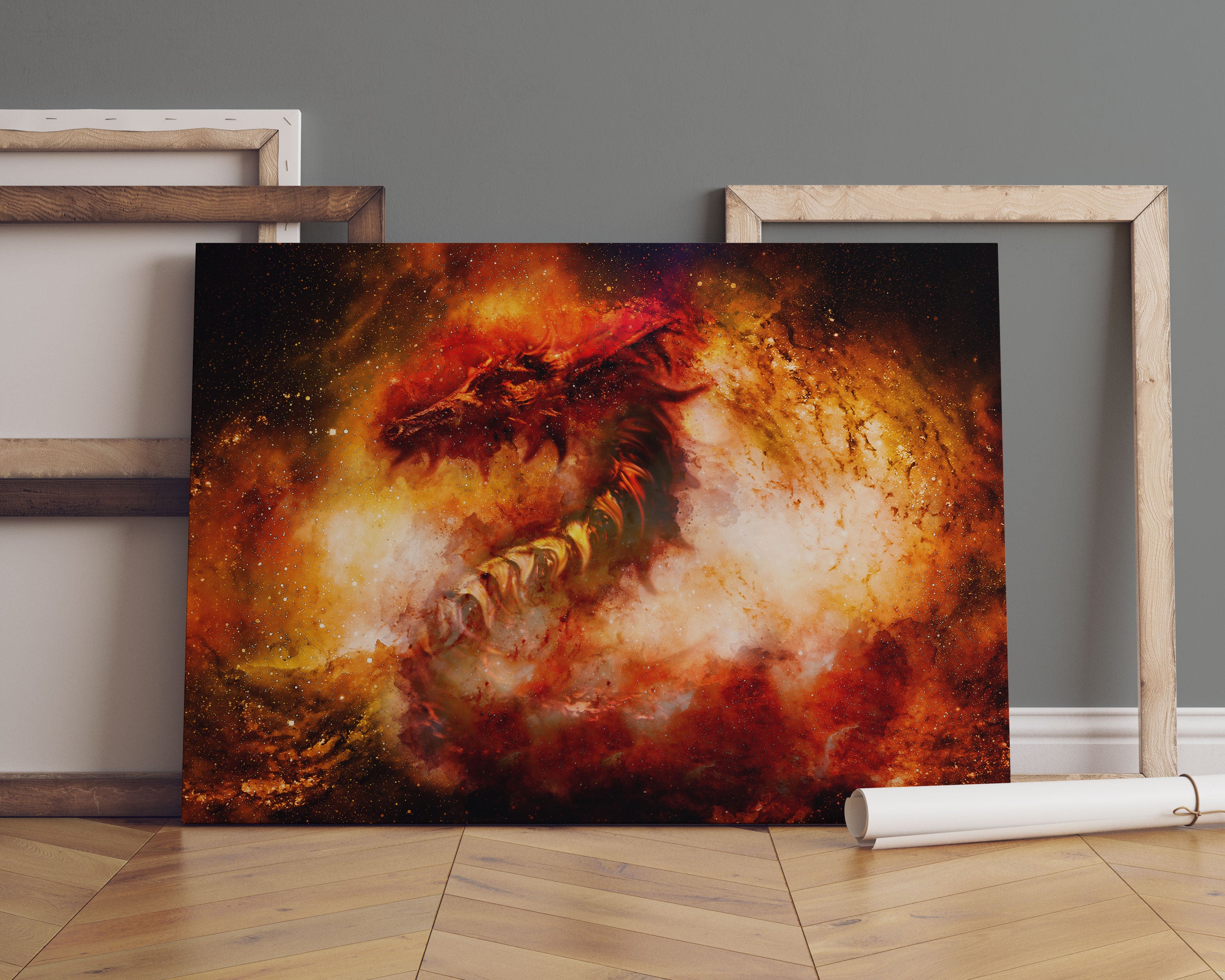 Abstrakter roter Feuerdrachen Leinwandbild Sofa