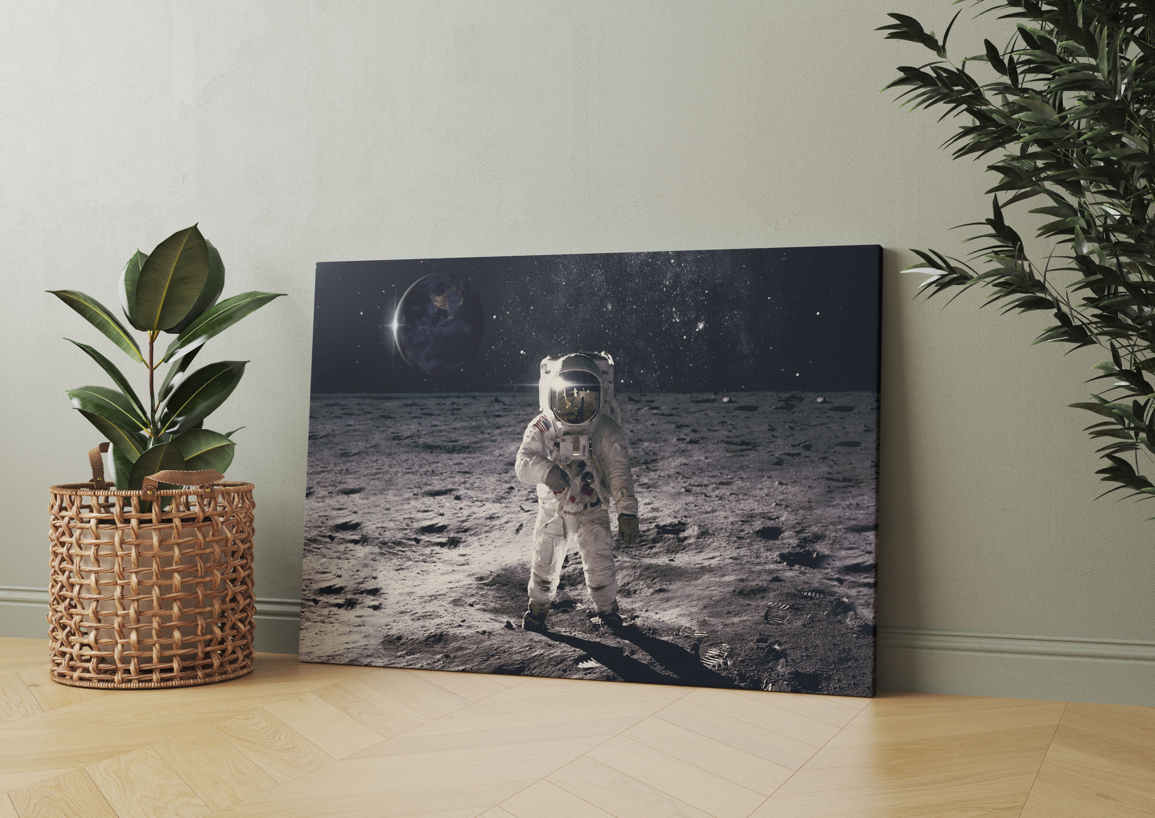 Einsamer Astronaut auf dem Mond Leinwandbild Wohnzimmer