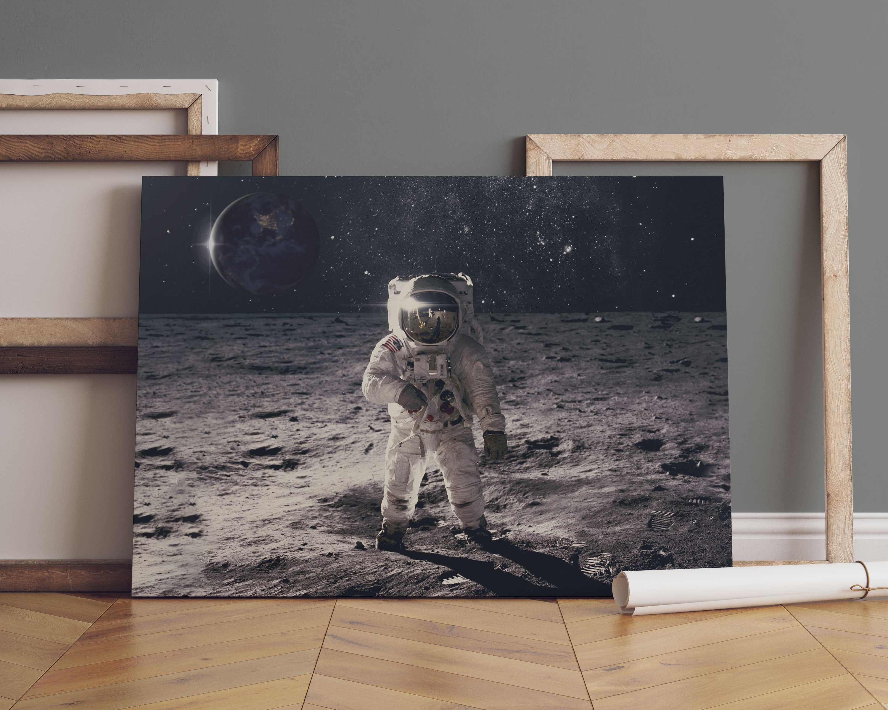 Einsamer Astronaut auf dem Mond Leinwandbild Sofa