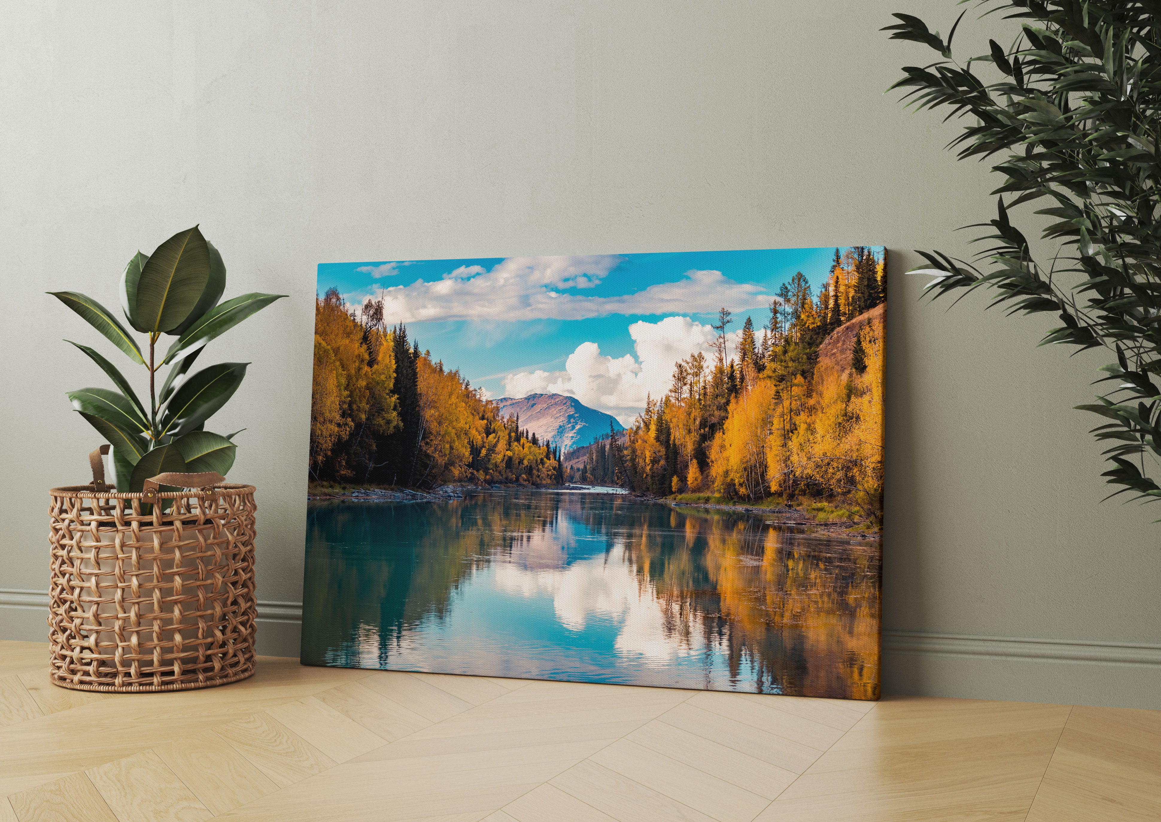 Bergsee mit Herbstwald Leinwandbild Wohnzimmer