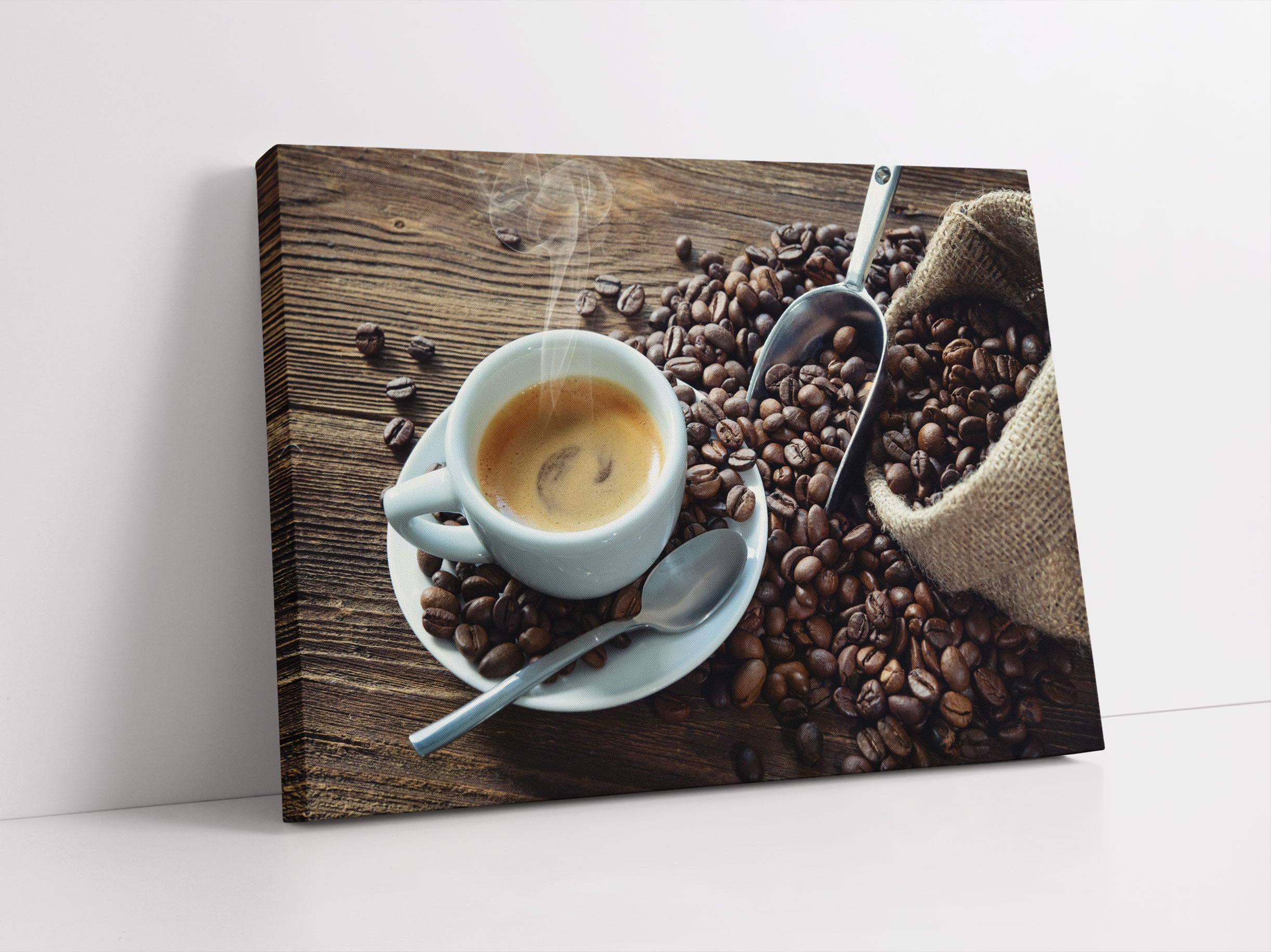 Espressotasse mit Kaffeebohnen Leinwandbild Studio