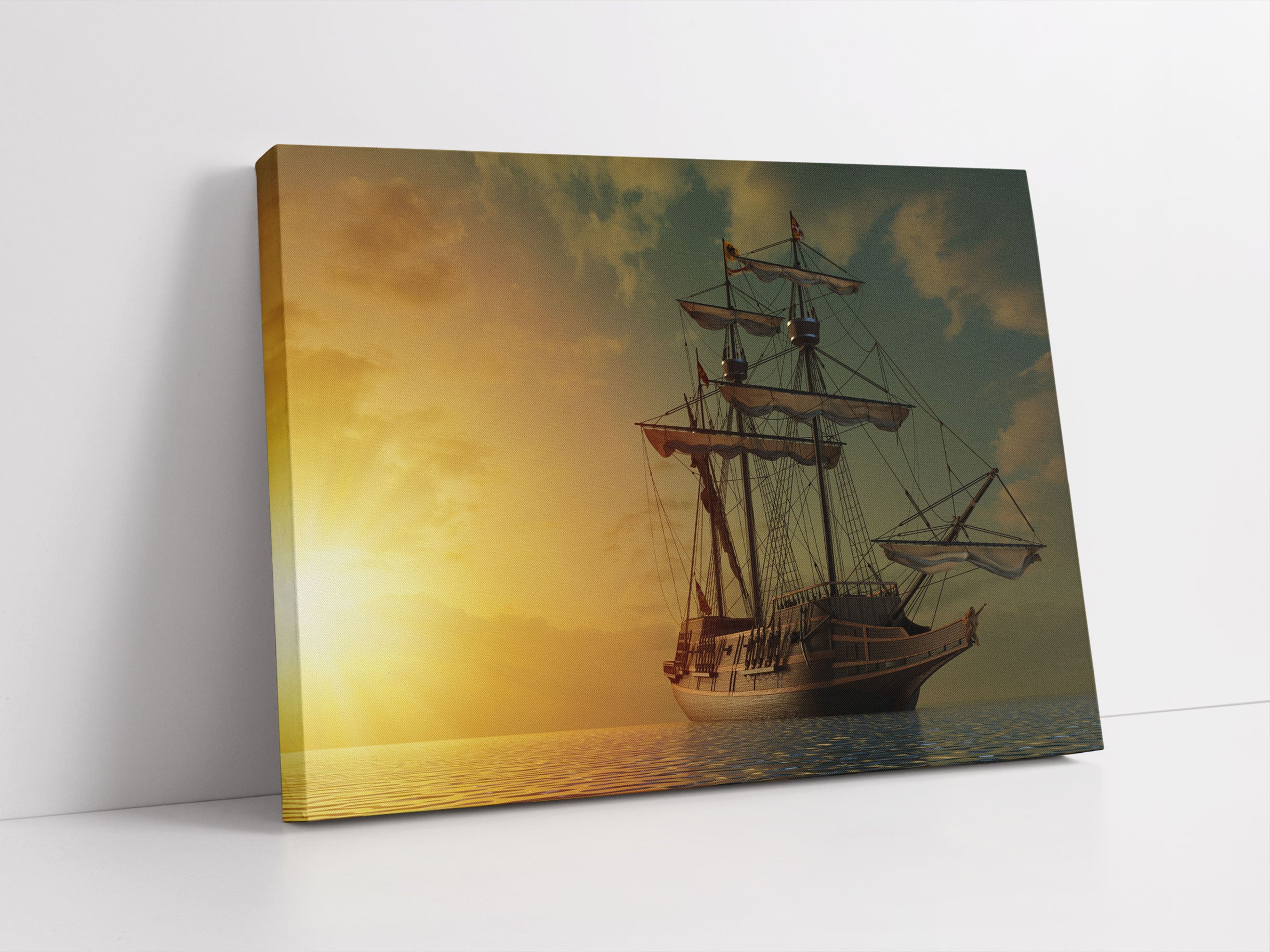 Großes Segelschiff im Sonnenuntergang Leinwandbild Studio