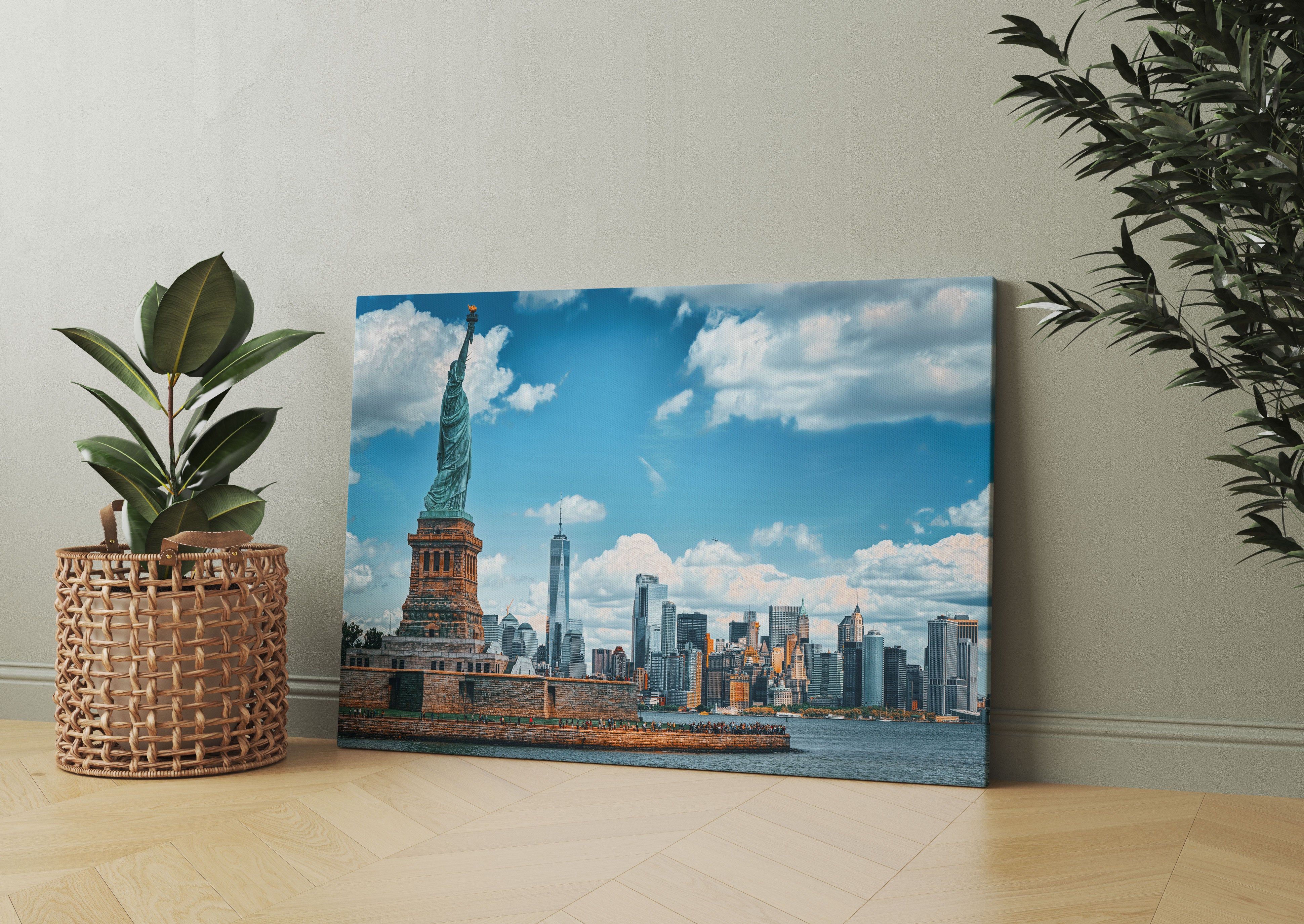 Freiheitsstatue mit New Yorker Skyline Leinwandbild Wohnzimmer