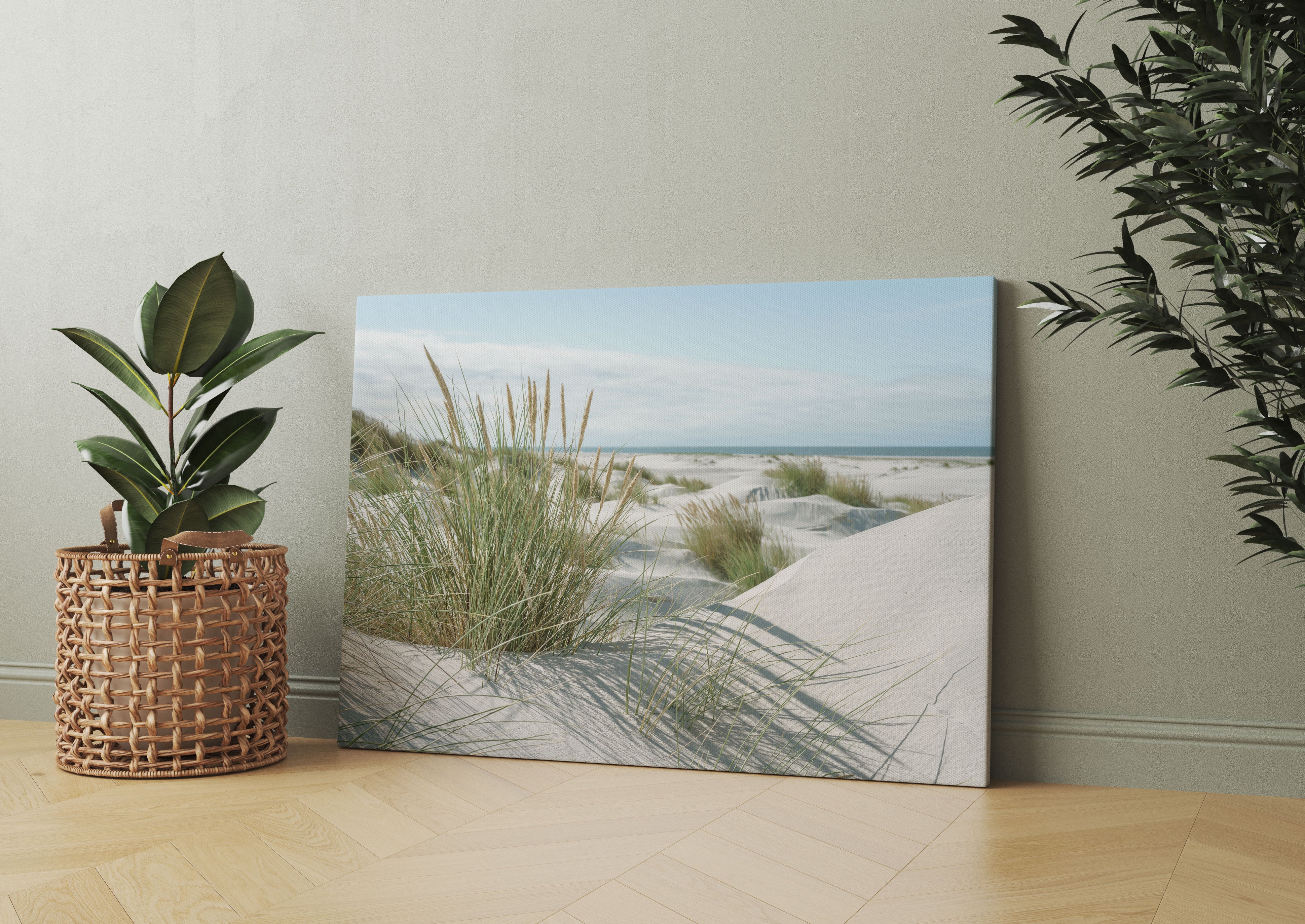 Grasige Dünenlandschaft am Meer Leinwandbild Wohnzimmer