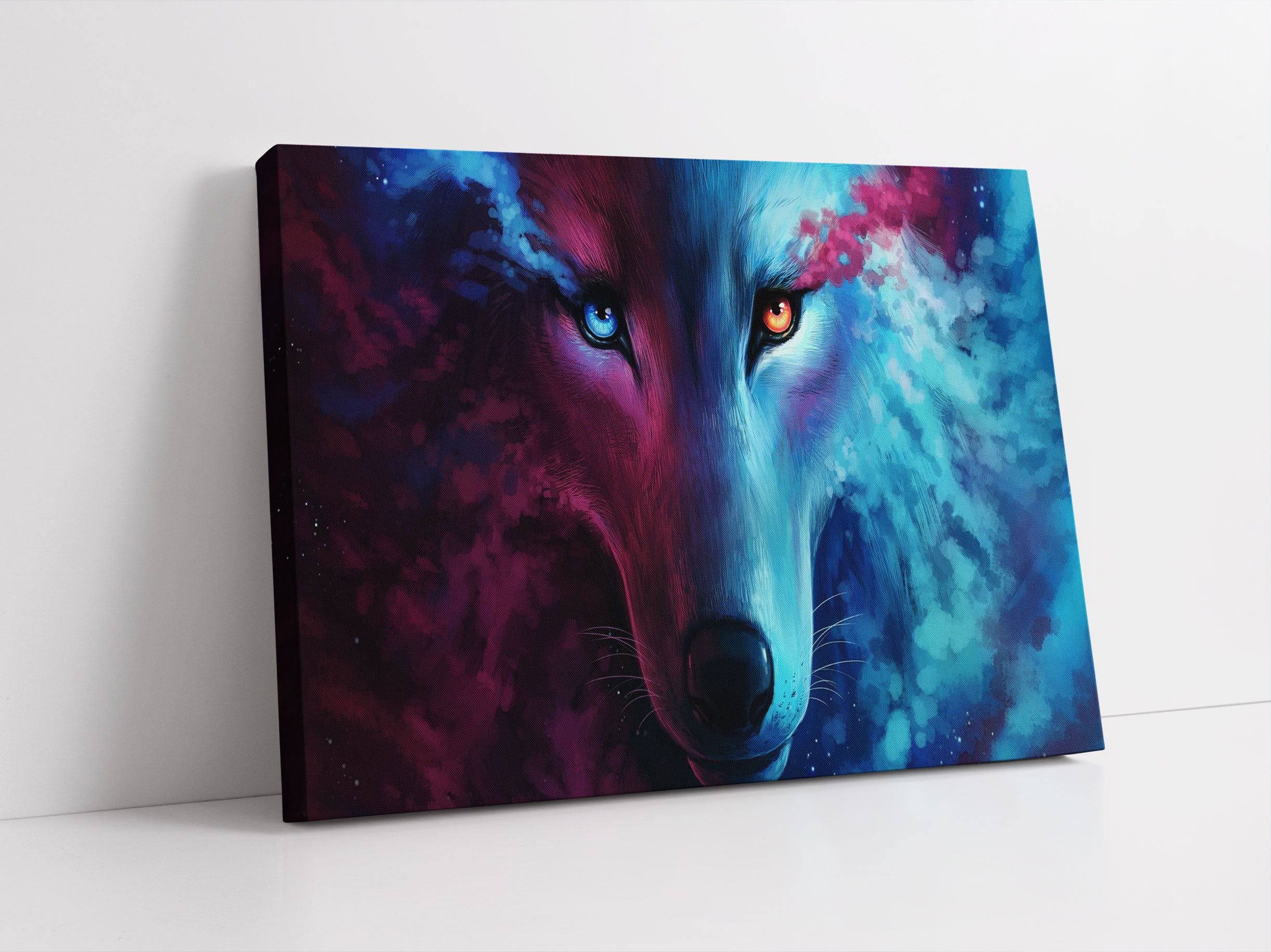 Abstrakter Wolf mit rauchenden Augen Leinwandbild Studio