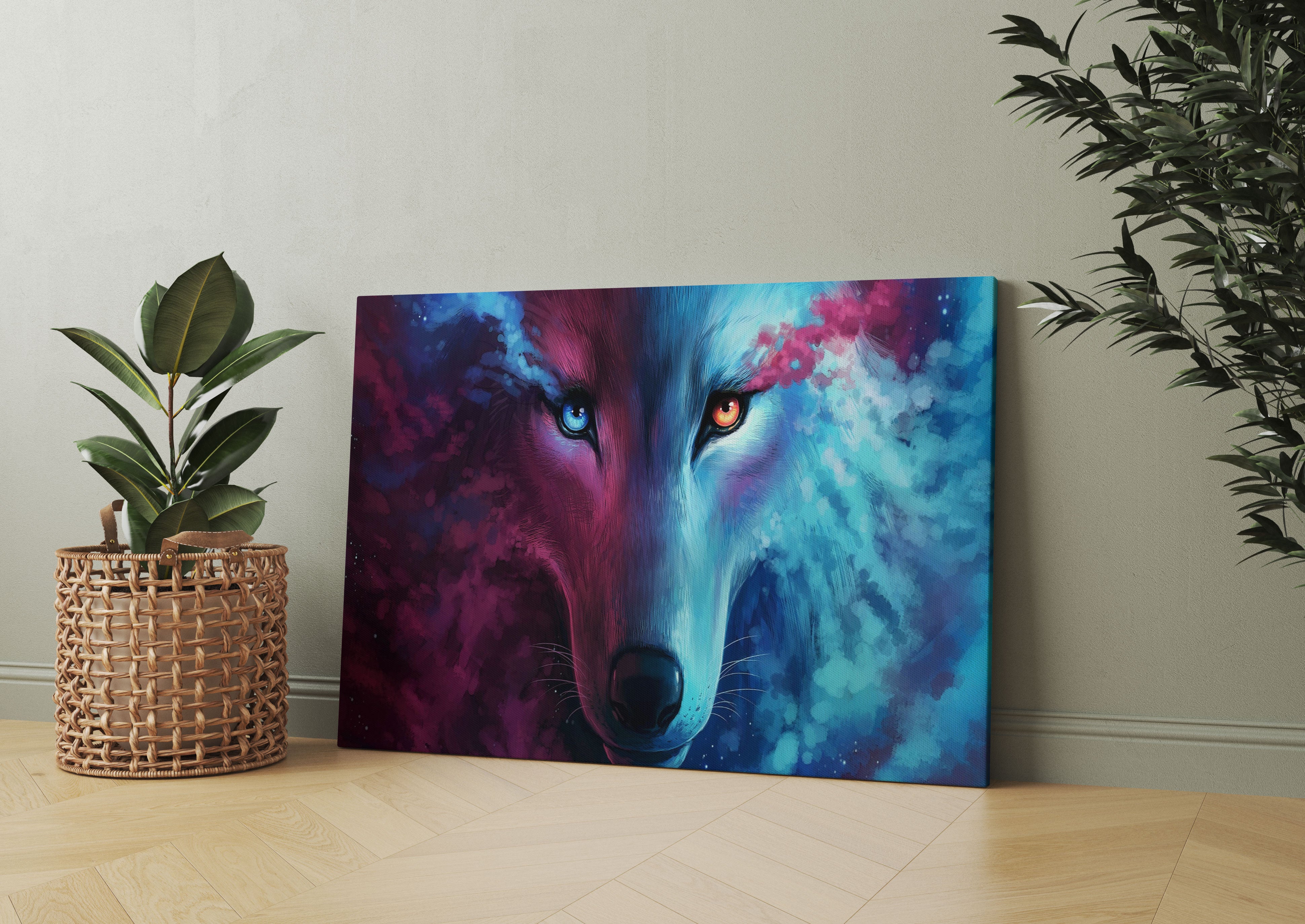 Abstrakter Wolf mit rauchenden Augen Leinwandbild Wohnzimmer