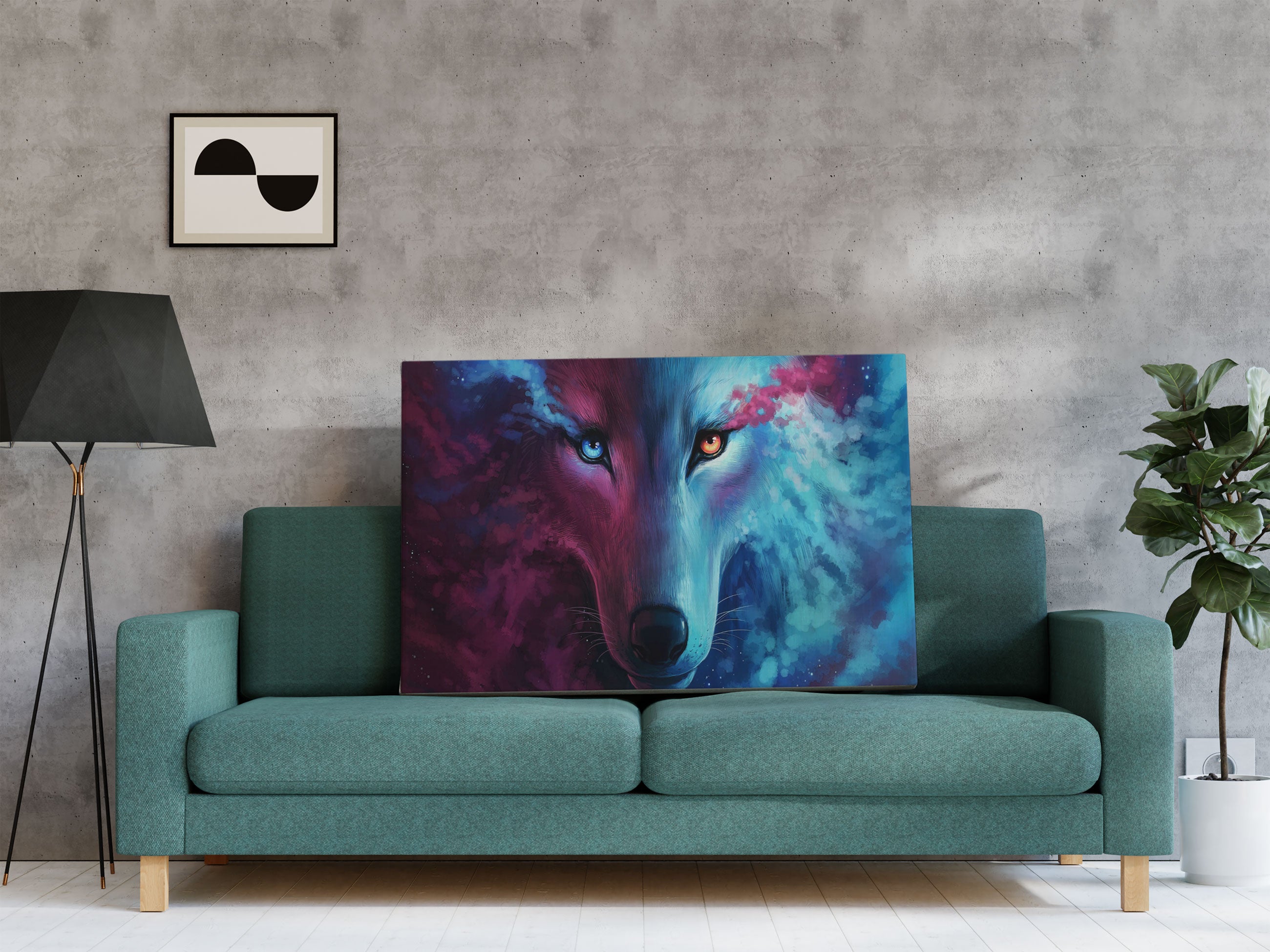 Abstrakter Wolf mit rauchenden Augen Leinwandbild Regal