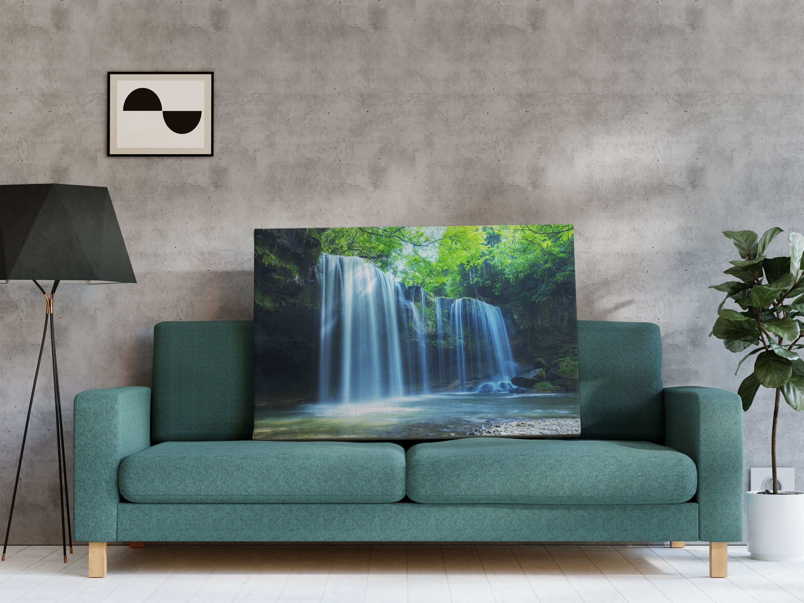 Tropischer Wasserfall im Wald Leinwandbild Regal