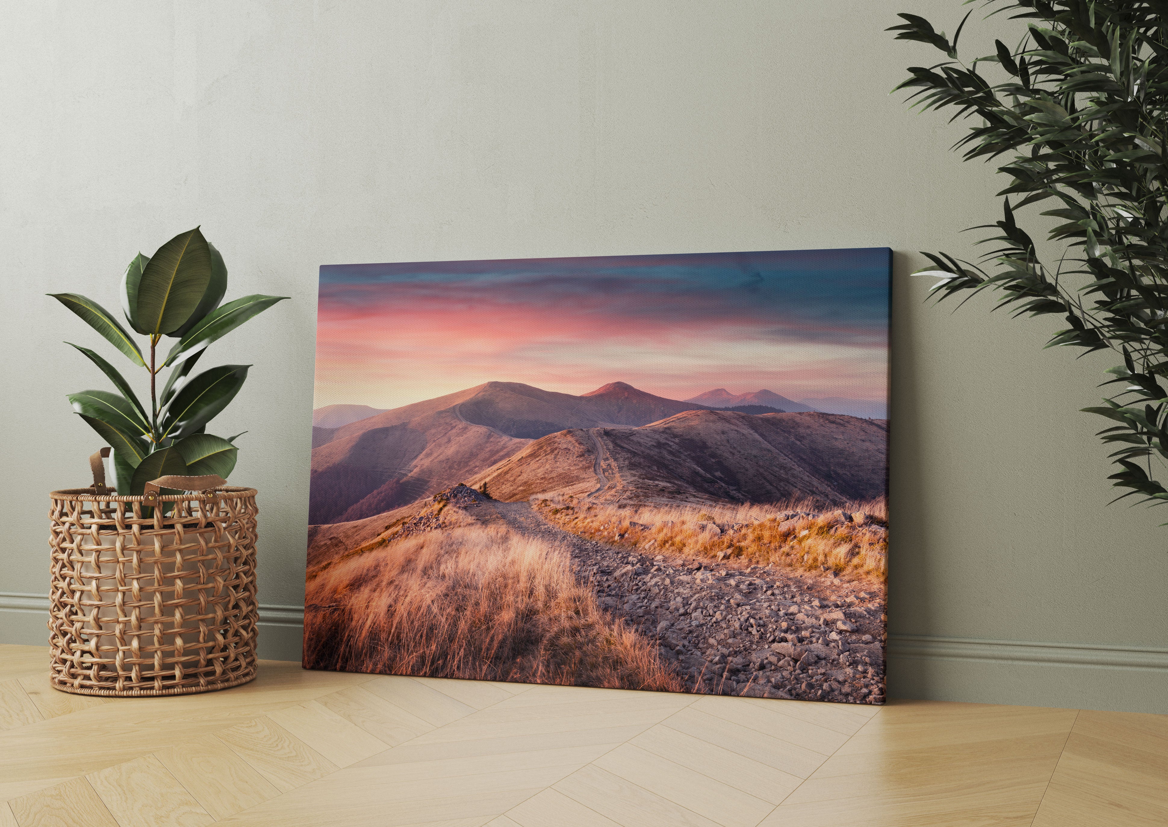 Steinlandschaft bei Sonnenuntergang Leinwandbild Wohnzimmer