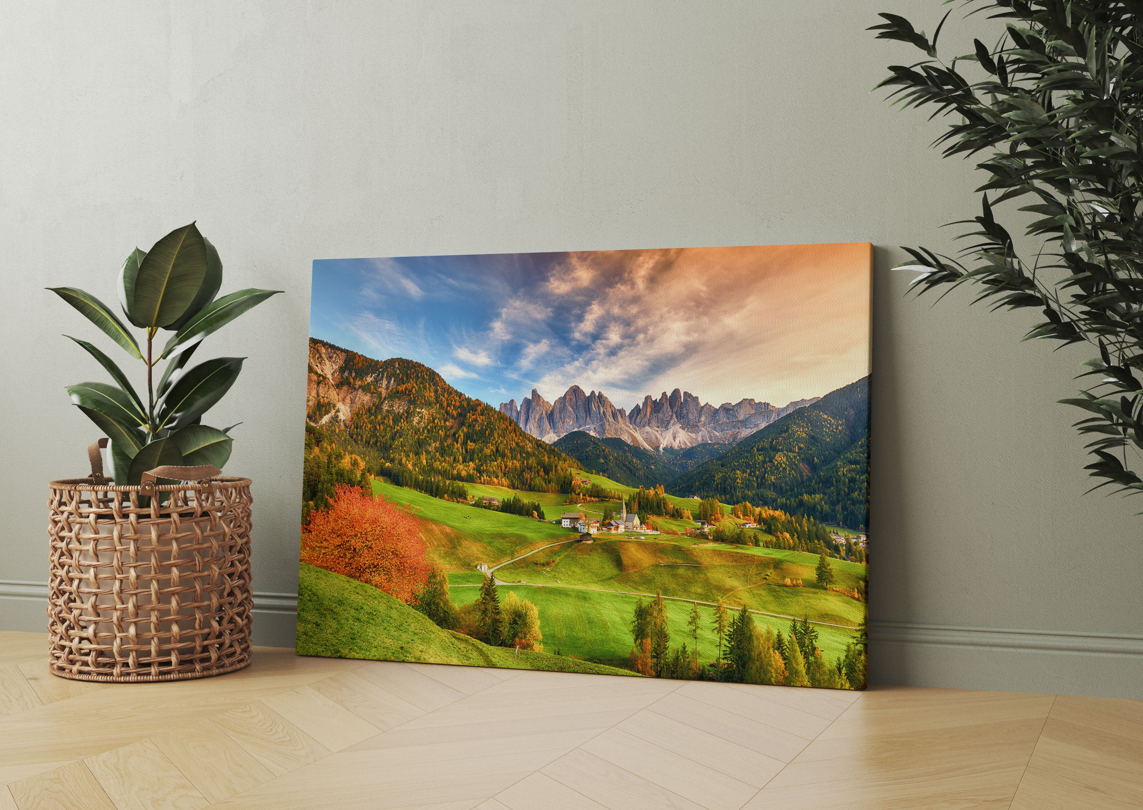 Herbstliche Landschaft in den Dolomiten Leinwandbild Wohnzimmer